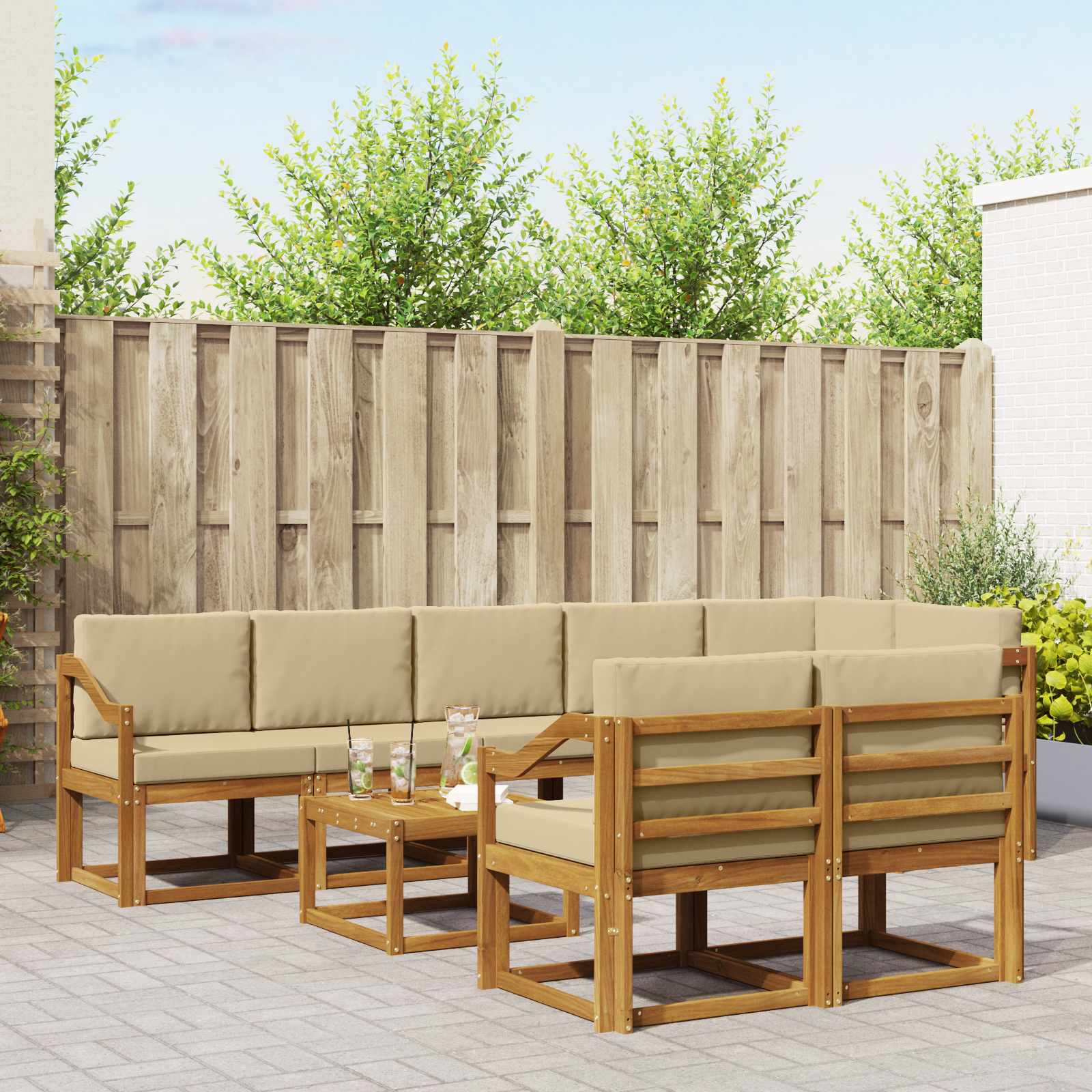 Set vanjskih sofa s jastukom 9 pcs Prirodna i bež