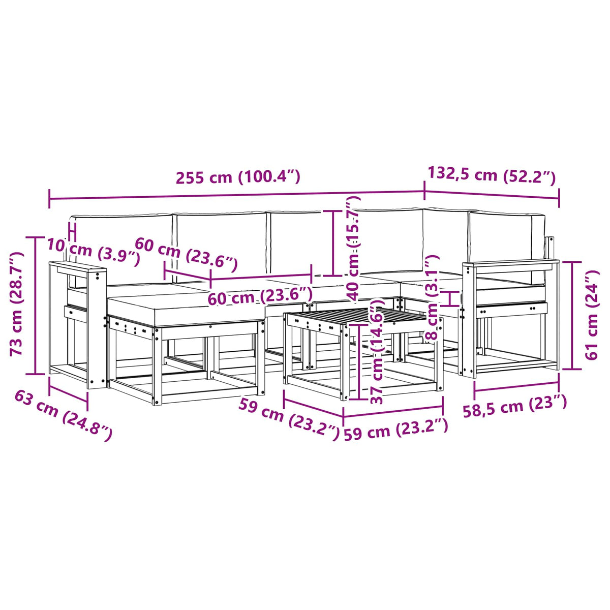 Set vanjskih sofa 7 kom. Prirodna i krem