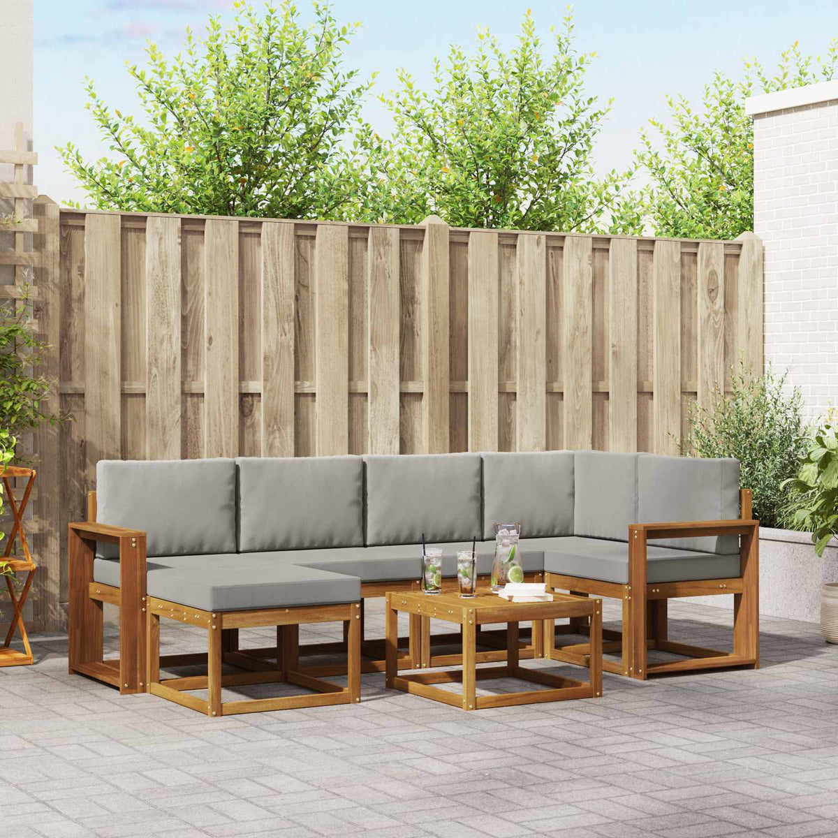 Set vanjskih sofa 7 kom. Prirodna i svijetlo siva