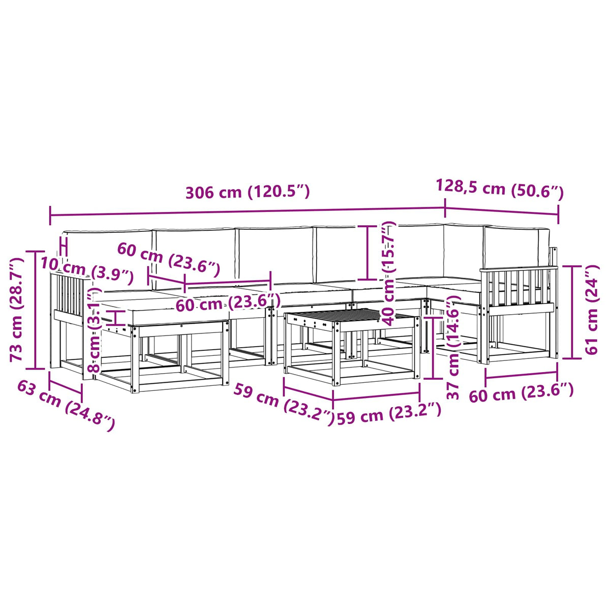 Set vanjskih sofa s jastukom 8 pcs Prirodna i bež