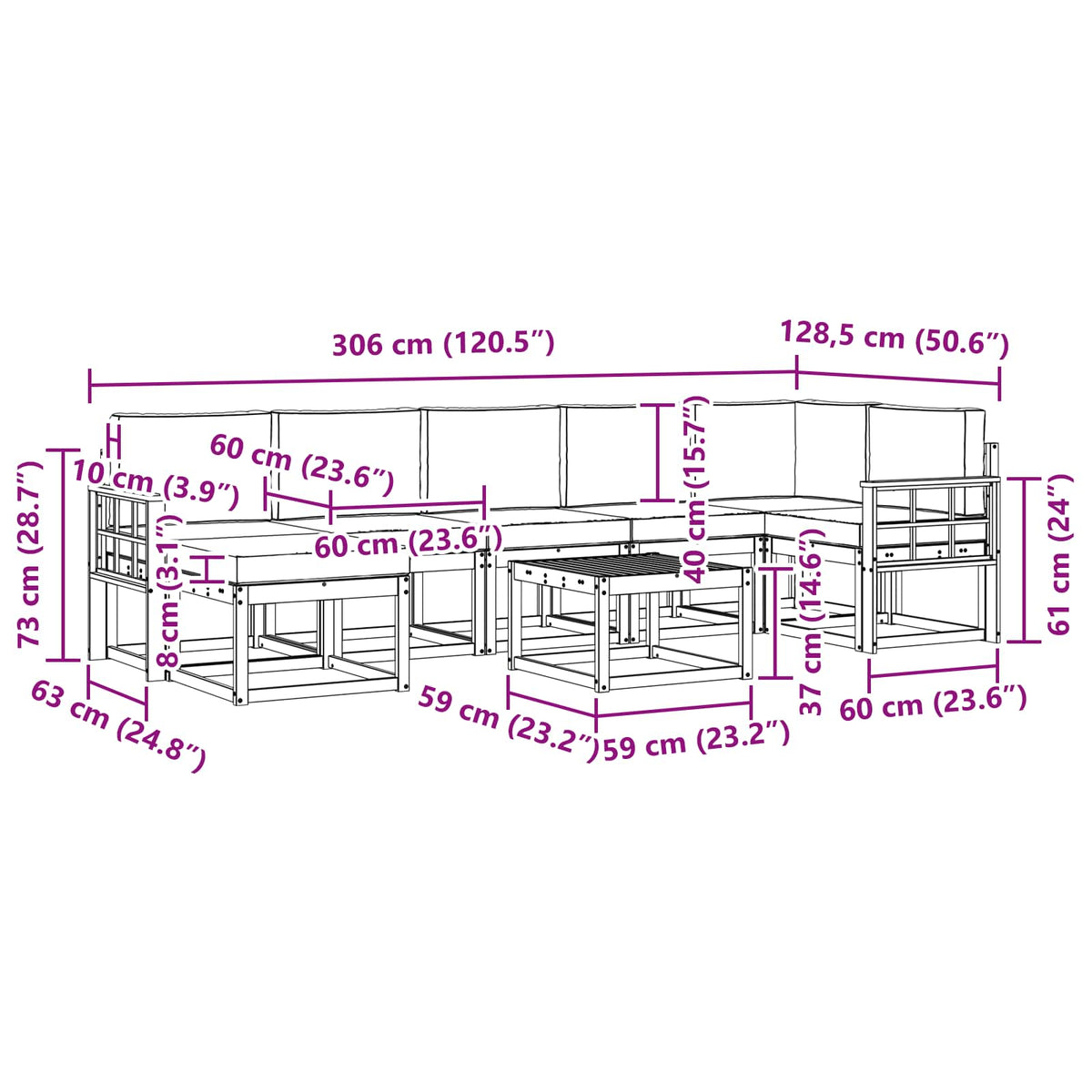 Set vanjskih sofa s jastukom 8 pcs Prirodna i krem