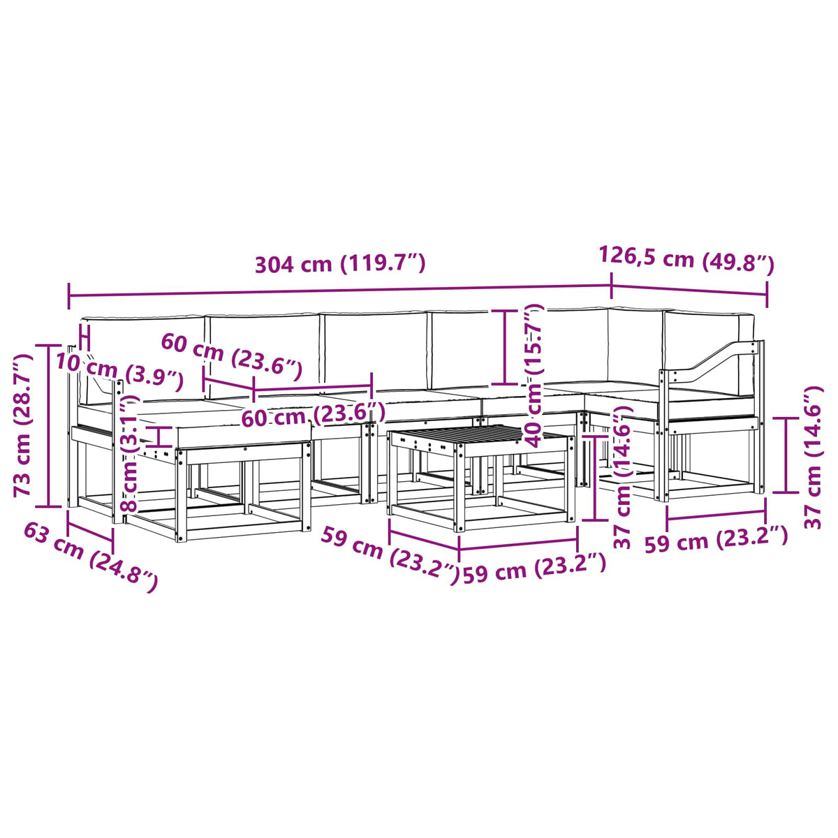 Set vanjskih sofa 8 kom. Prirodna i krem