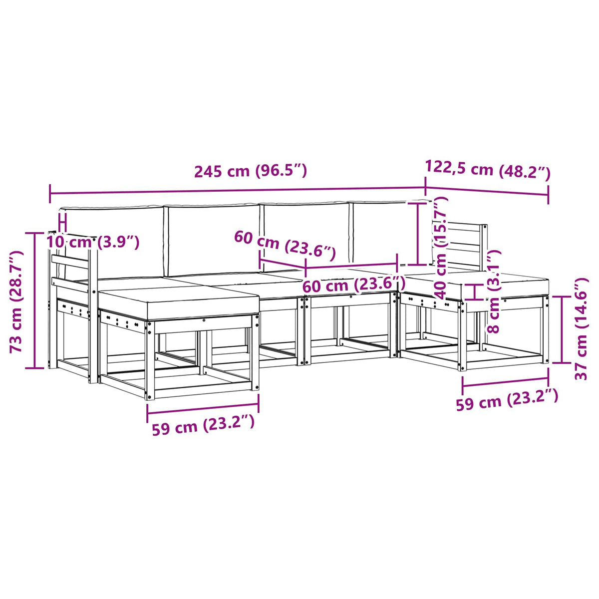 Set vanjskih sofa 6 pcs Prirodna i bež Konstruirano drvo