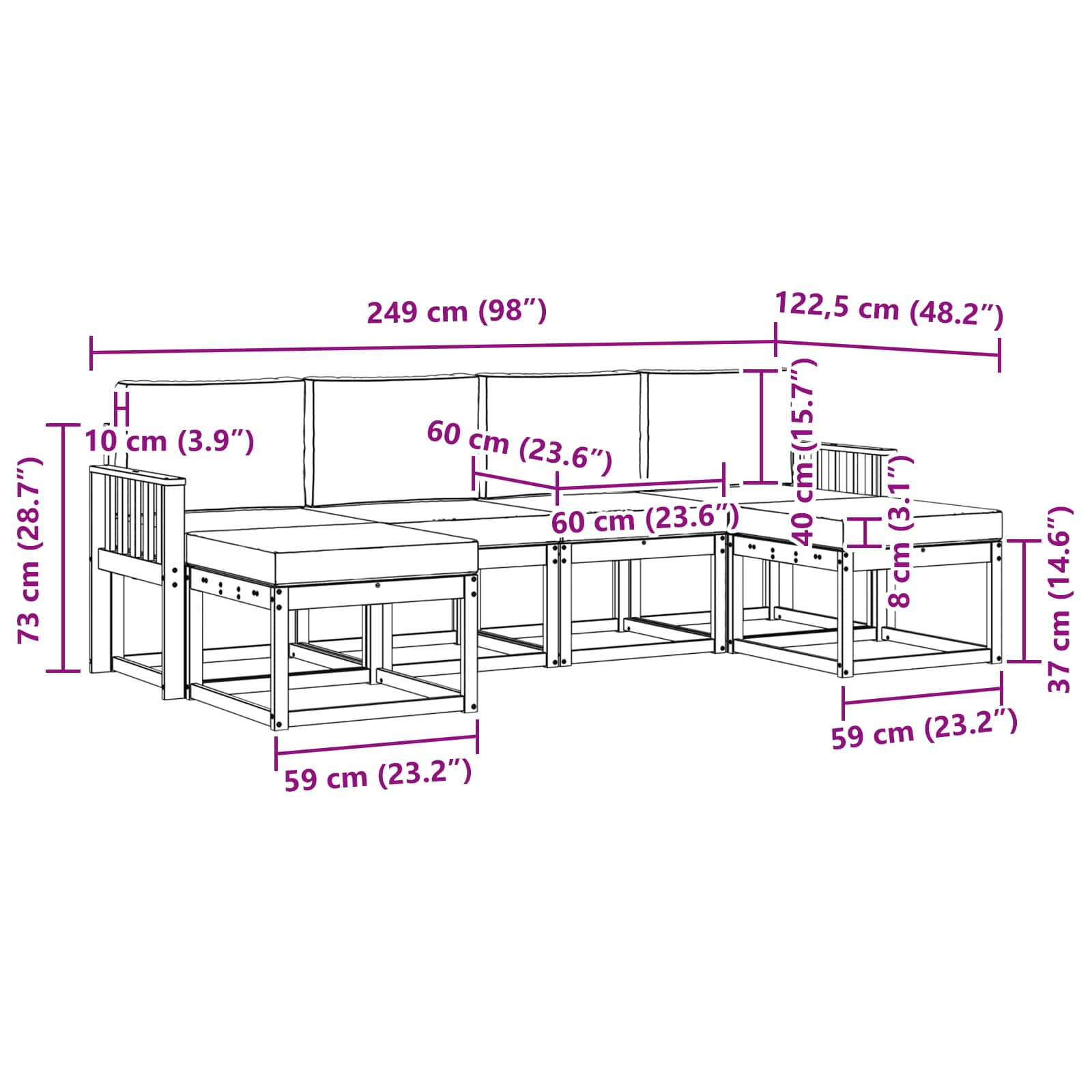 Set vanjskih sofa 6 pcs Prirodna i bež Konstruirano drvo