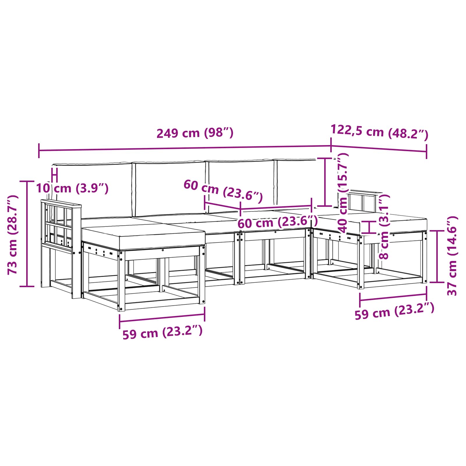 Set vanjskih sofa 6 pcs Prirodna i bež Konstruirano drvo
