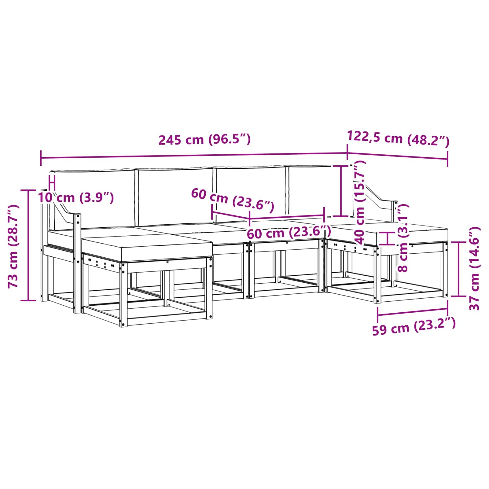 Set vanjskih sofa 6 pcs Prirodna i krem Konstruirano drvo