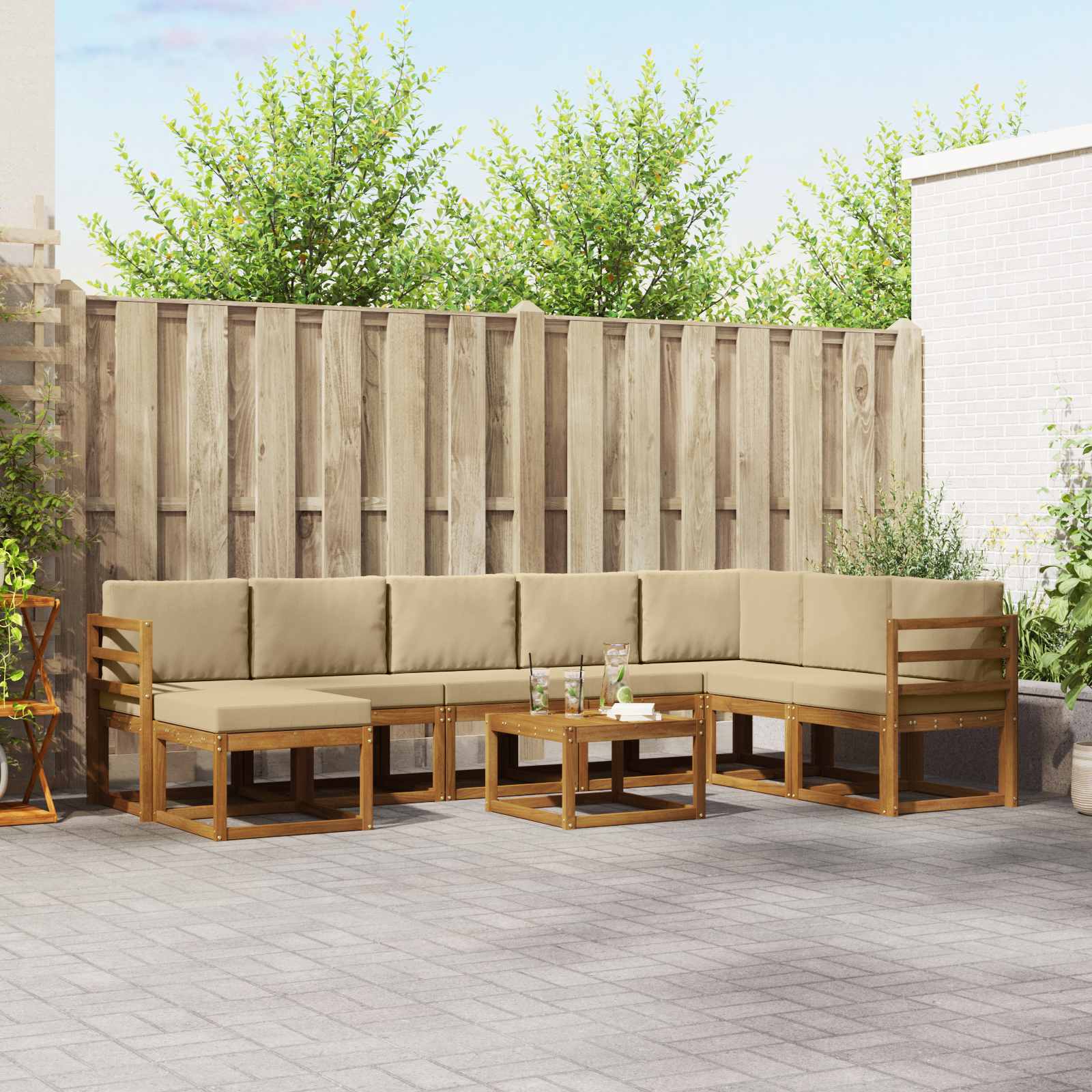 Set vanjskih sofa s jastukom 9 pcs Prirodna i bež