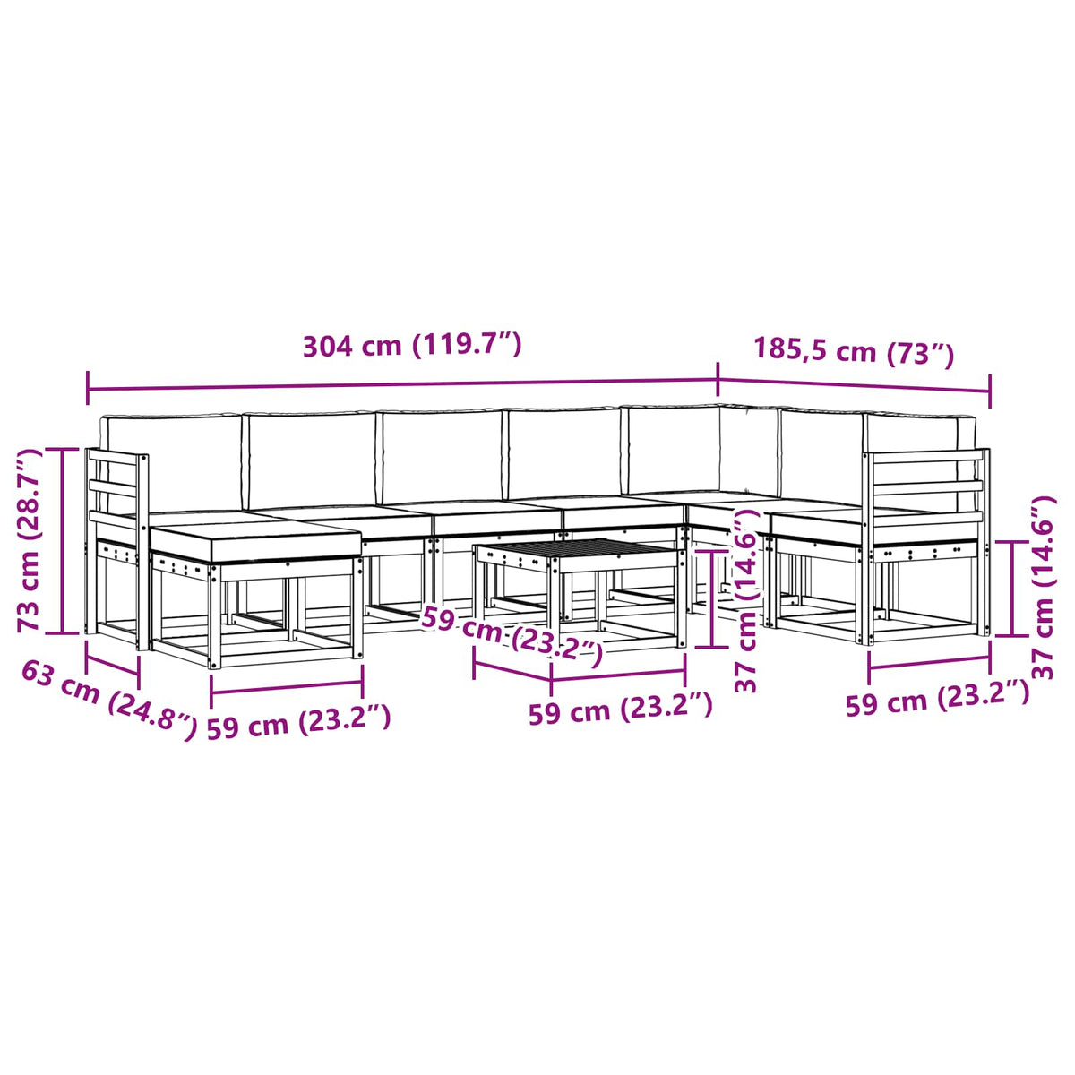 Set vanjskih sofa s jastukom 9 pcs Prirodna i bež