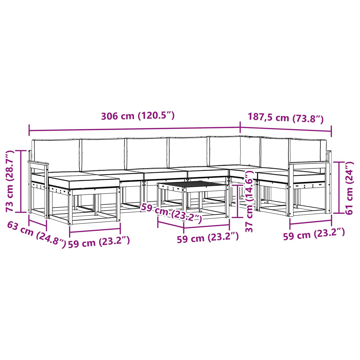 Set vanjskih sofa s jastukom 9 pcs Prirodna i bež