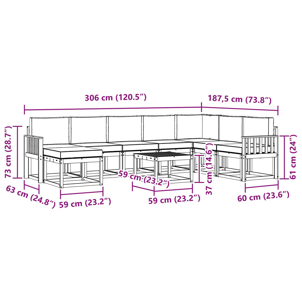 Set vanjskih sofa s jastukom 9 pcs Prirodna i krem