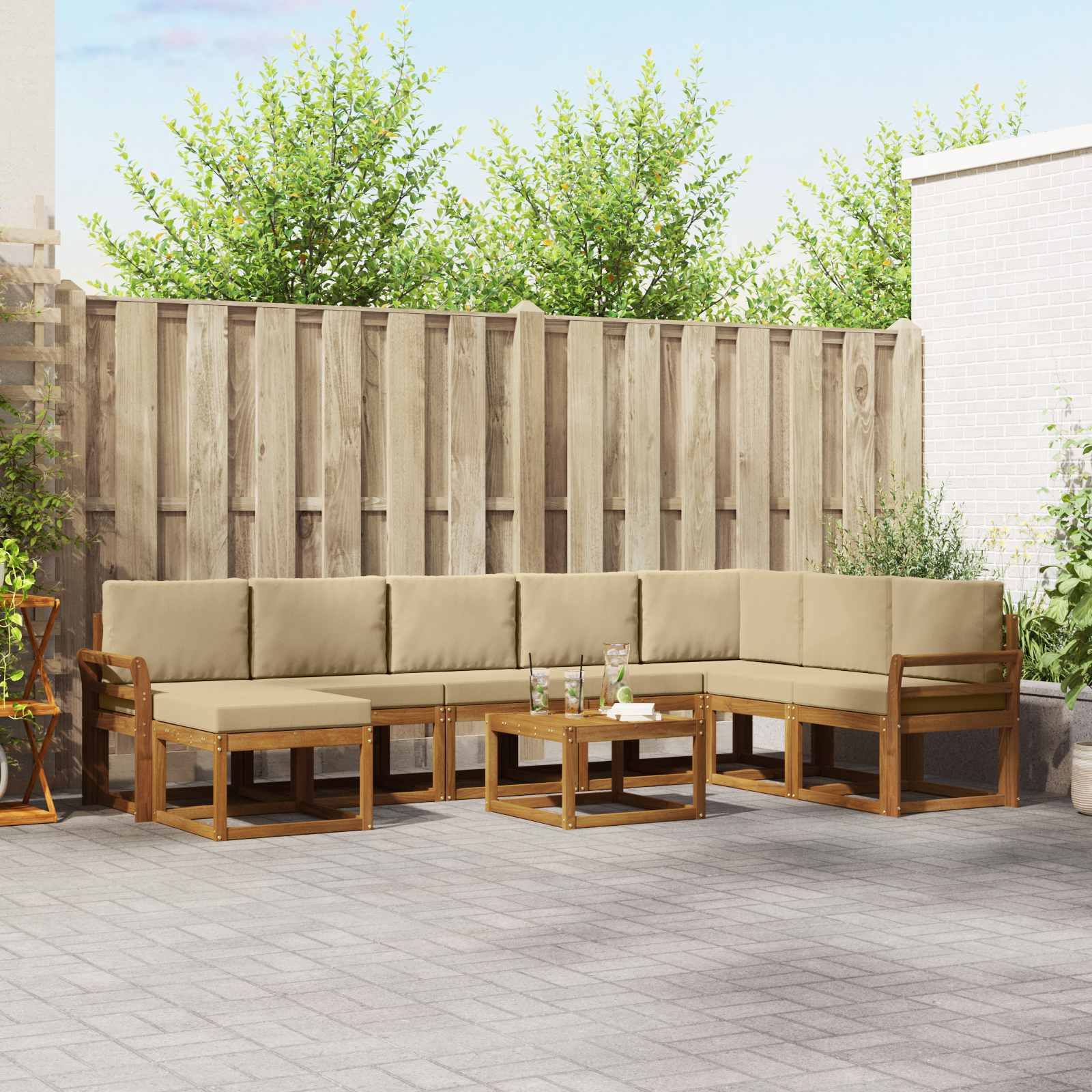Set vanjskih sofa s jastukom 9 pcs Prirodna i bež