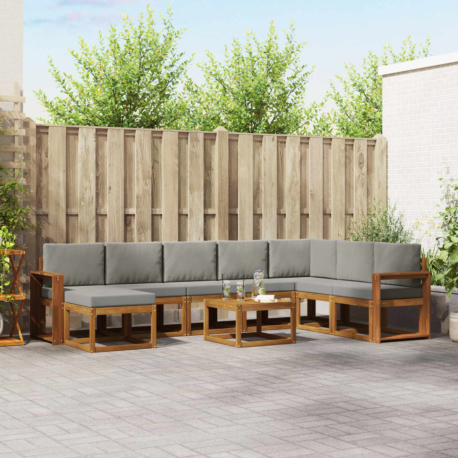 Set vanjskih sofa 9 kom. Prirodna i svijetlo siva