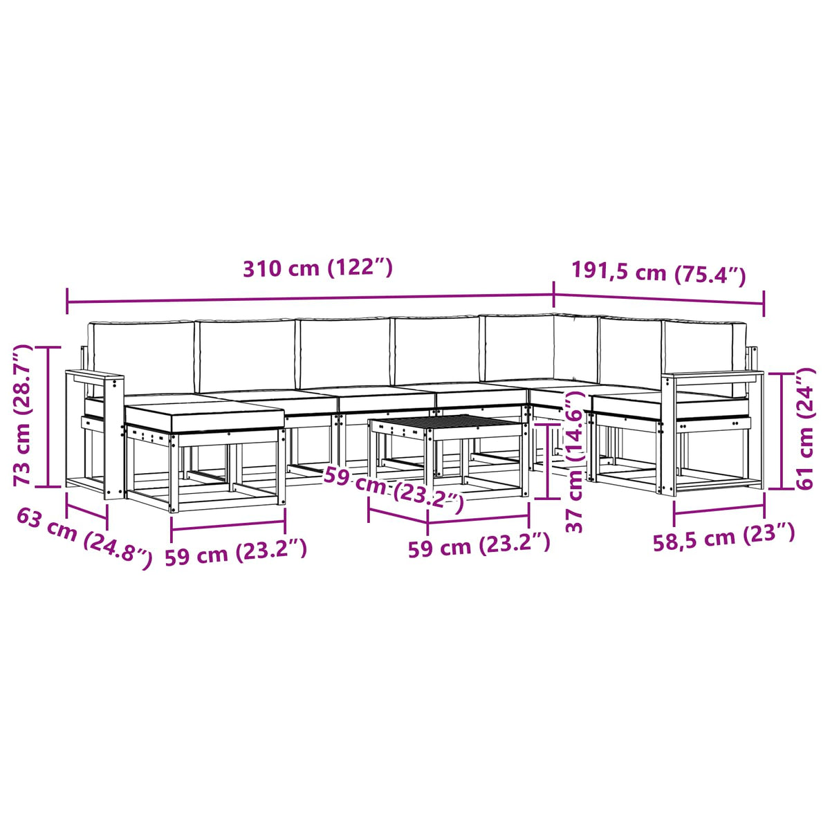 Set vanjskih sofa s jastukom 9 pcs Prirodna i antracit