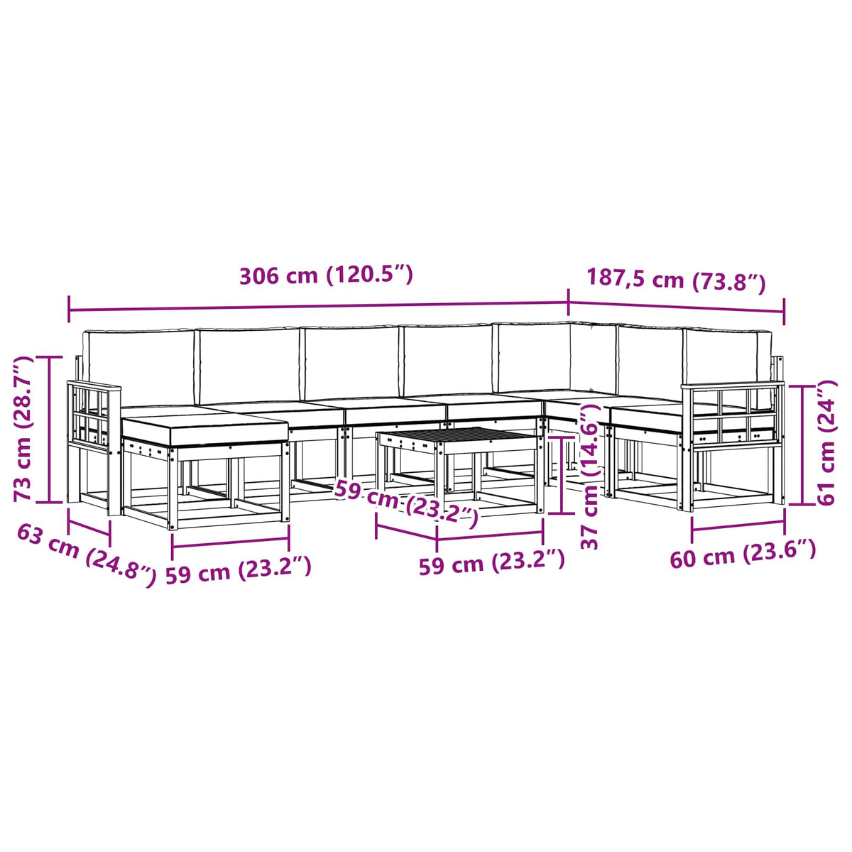 Set vanjskih sofa s jastukom 9 pcs Prirodna i krem