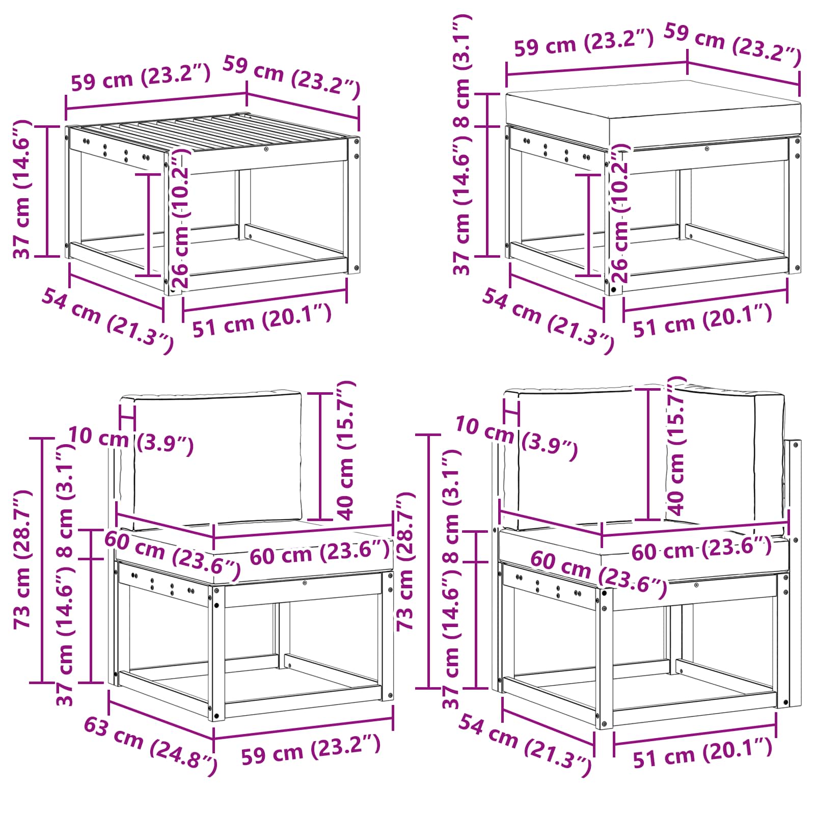 Set vanjskih sofa s jastukom 9 pcs Prirodna i krem