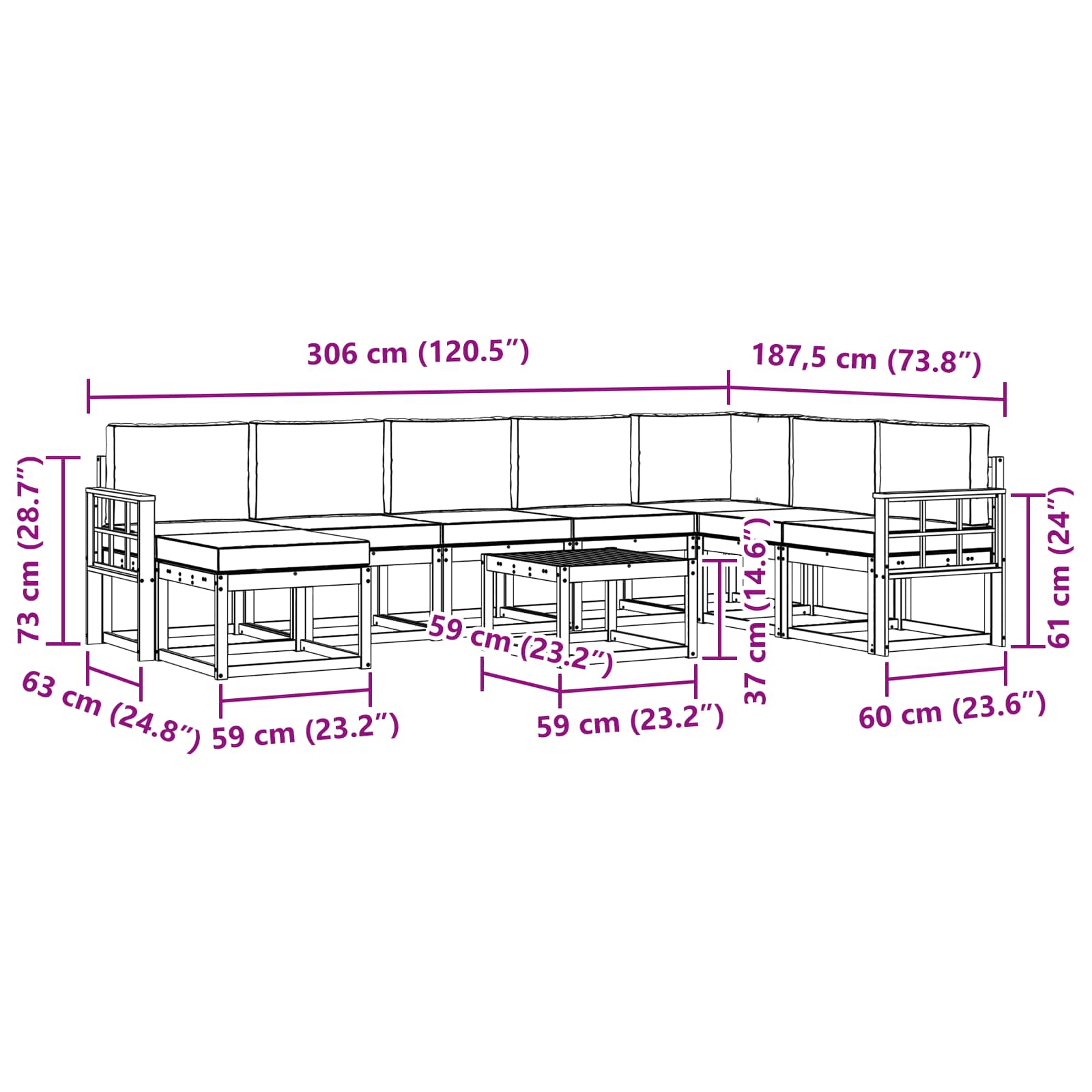 Set vanjskih sofa s jastukom 9 pcs Prirodna i antracit