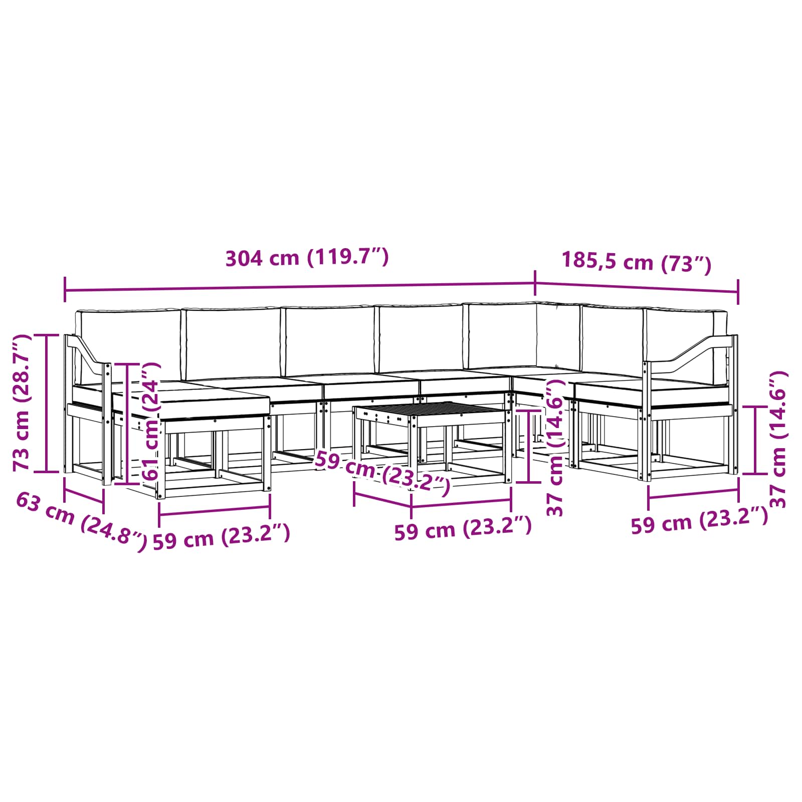 Set vanjskih sofa s jastukom 9 pcs Prirodna i krem