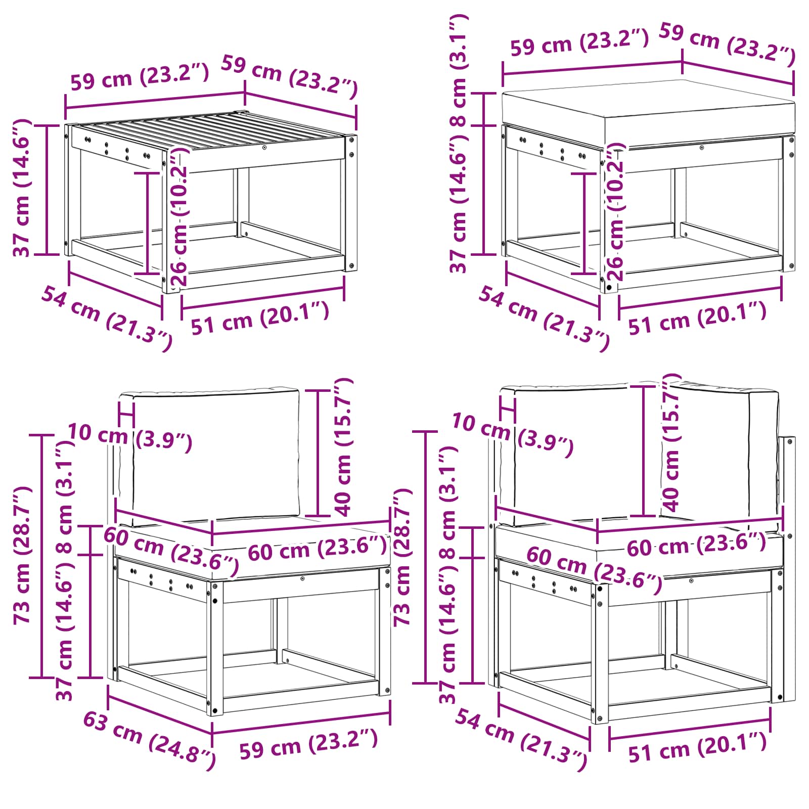 Set vanjskih sofa s jastukom 9 pcs Prirodna i krem