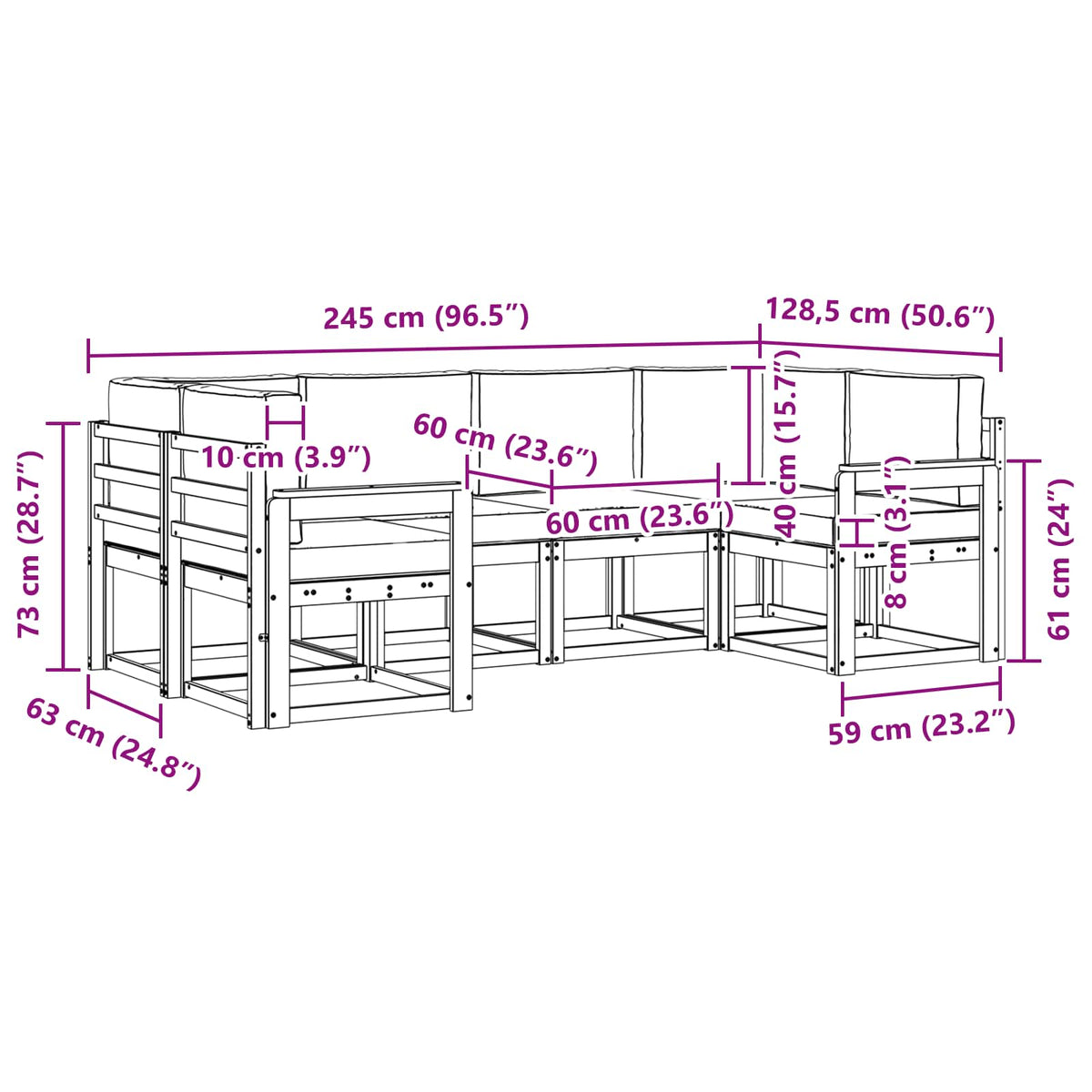 Set vanjskih sofa 6 kom. Prirodna i svijetlo siva