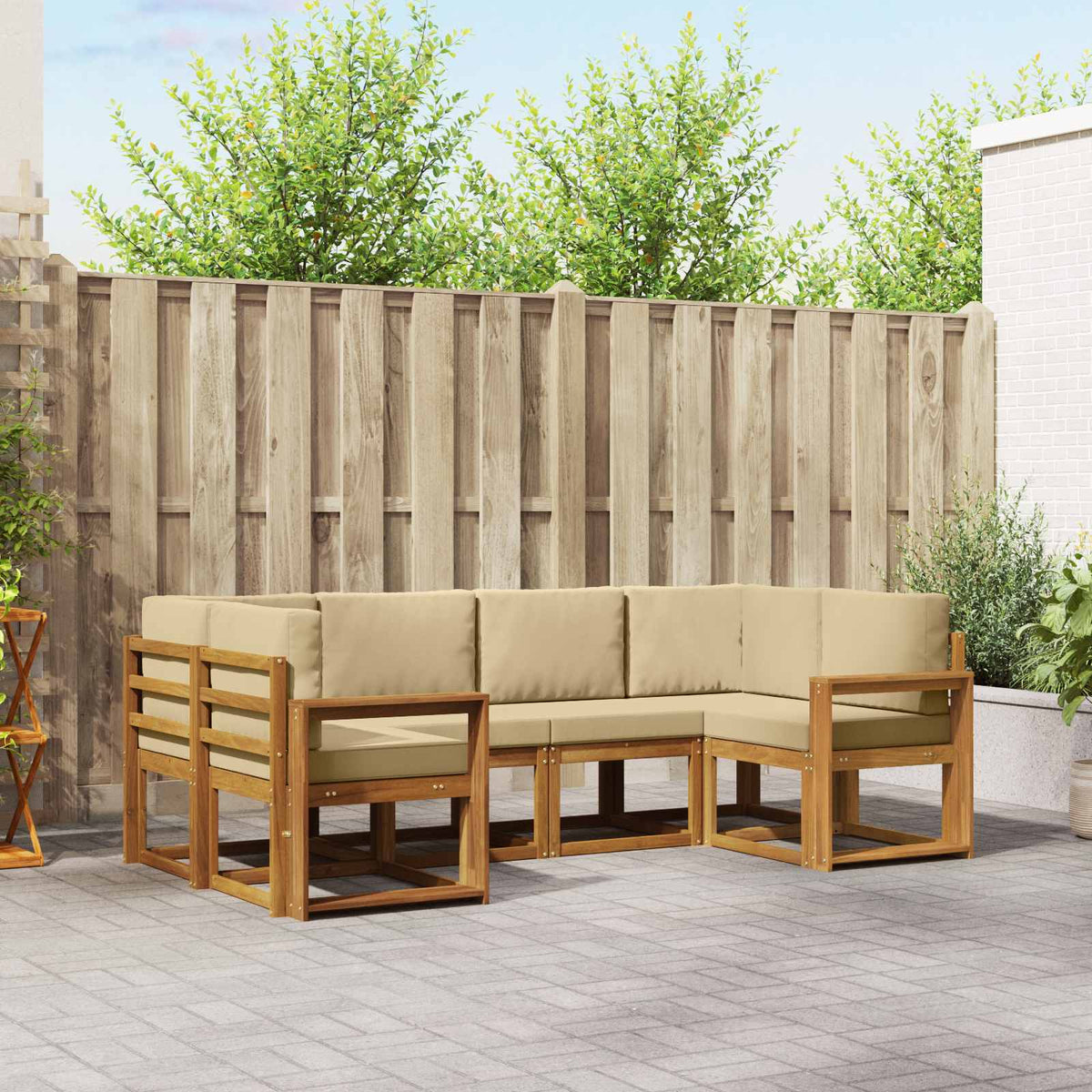 Set vanjskih sofa 6 kom. Prirodna i bež Smeđa 245 x 132,5 x 73 cm