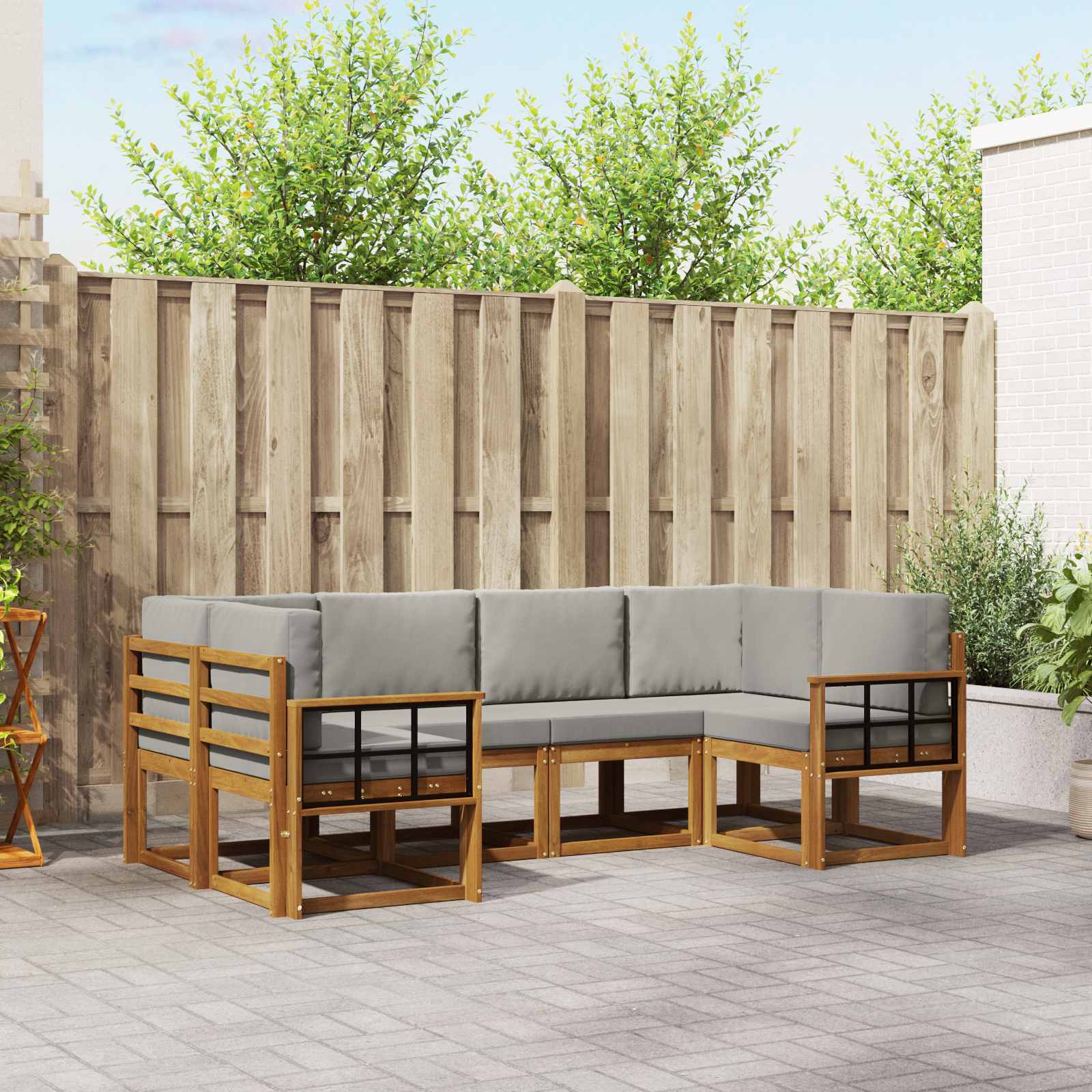 Set vanjskih sofa 6 kom. Prirodna i svijetlo siva