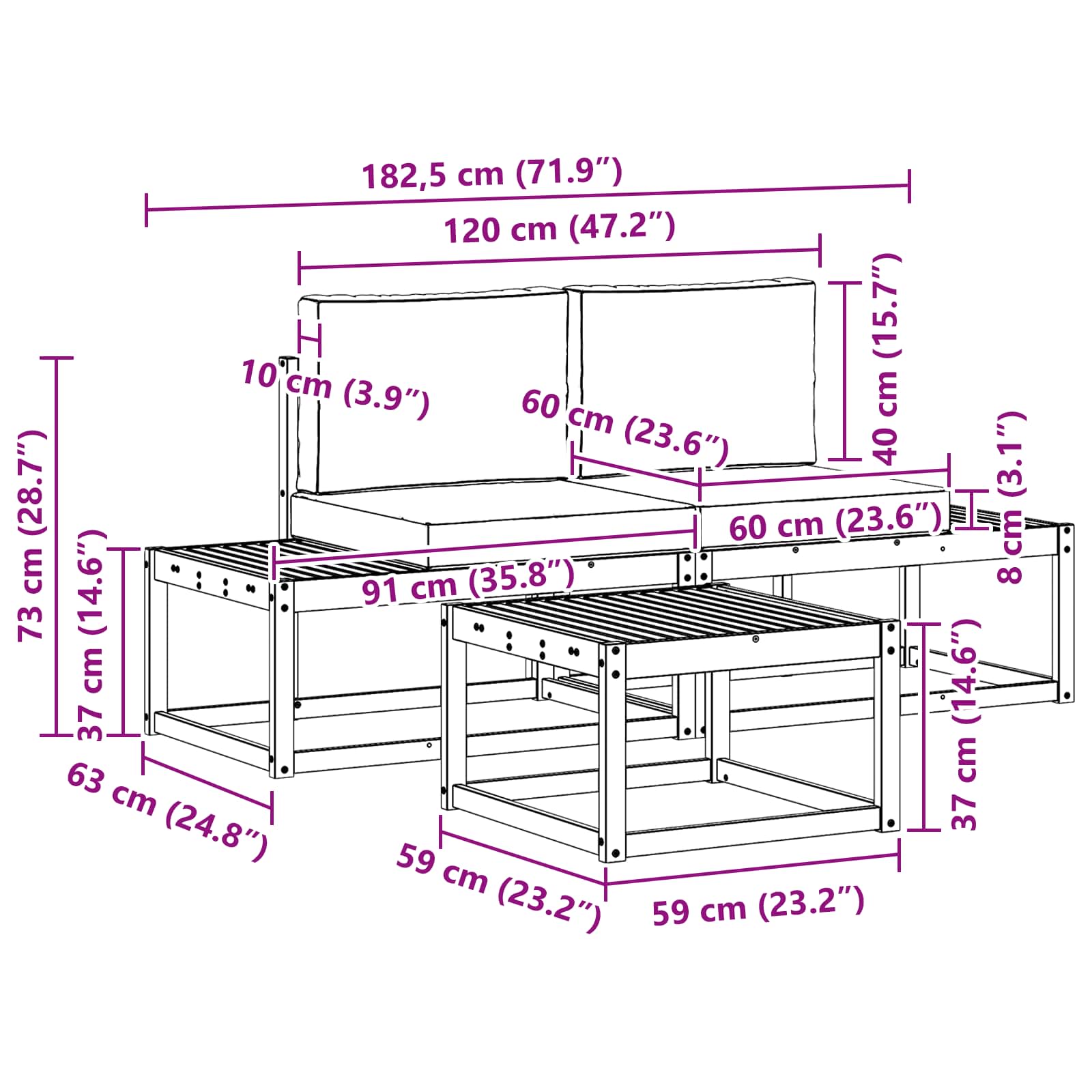 Set vanjskih sofa s jastukom 3 pcs Prirodna