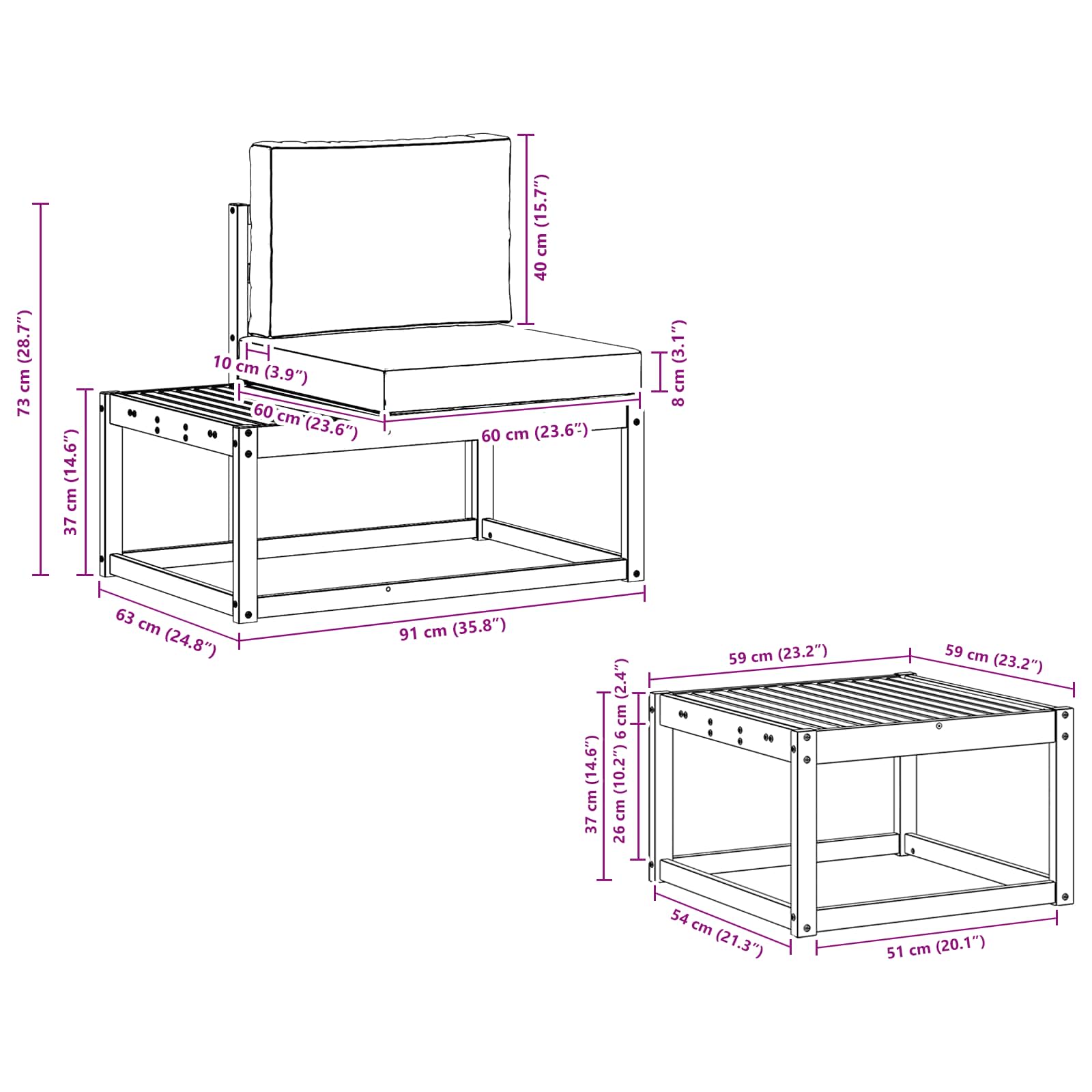 Set vanjskih sofa s jastukom 3 pcs Prirodna