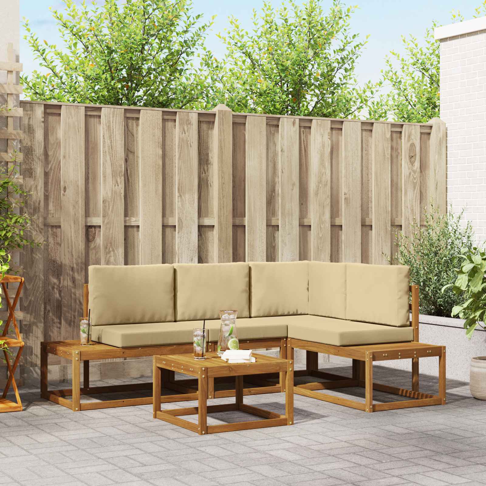 Set vanjskih sofa s jastukom 5 Komad Prirodna i bež