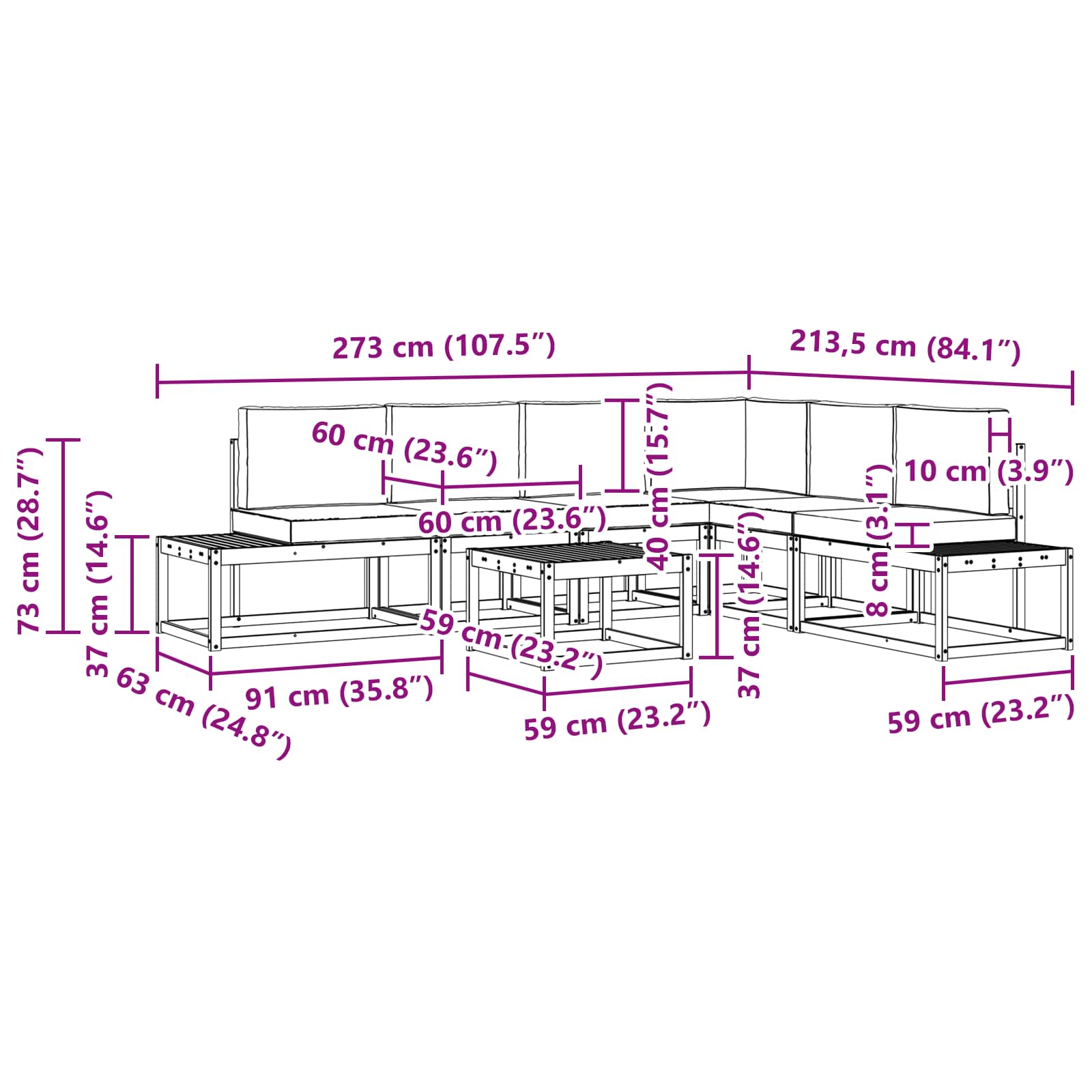 Set vanjskih sofa s jastukom 7 Komad Prirodna i bež