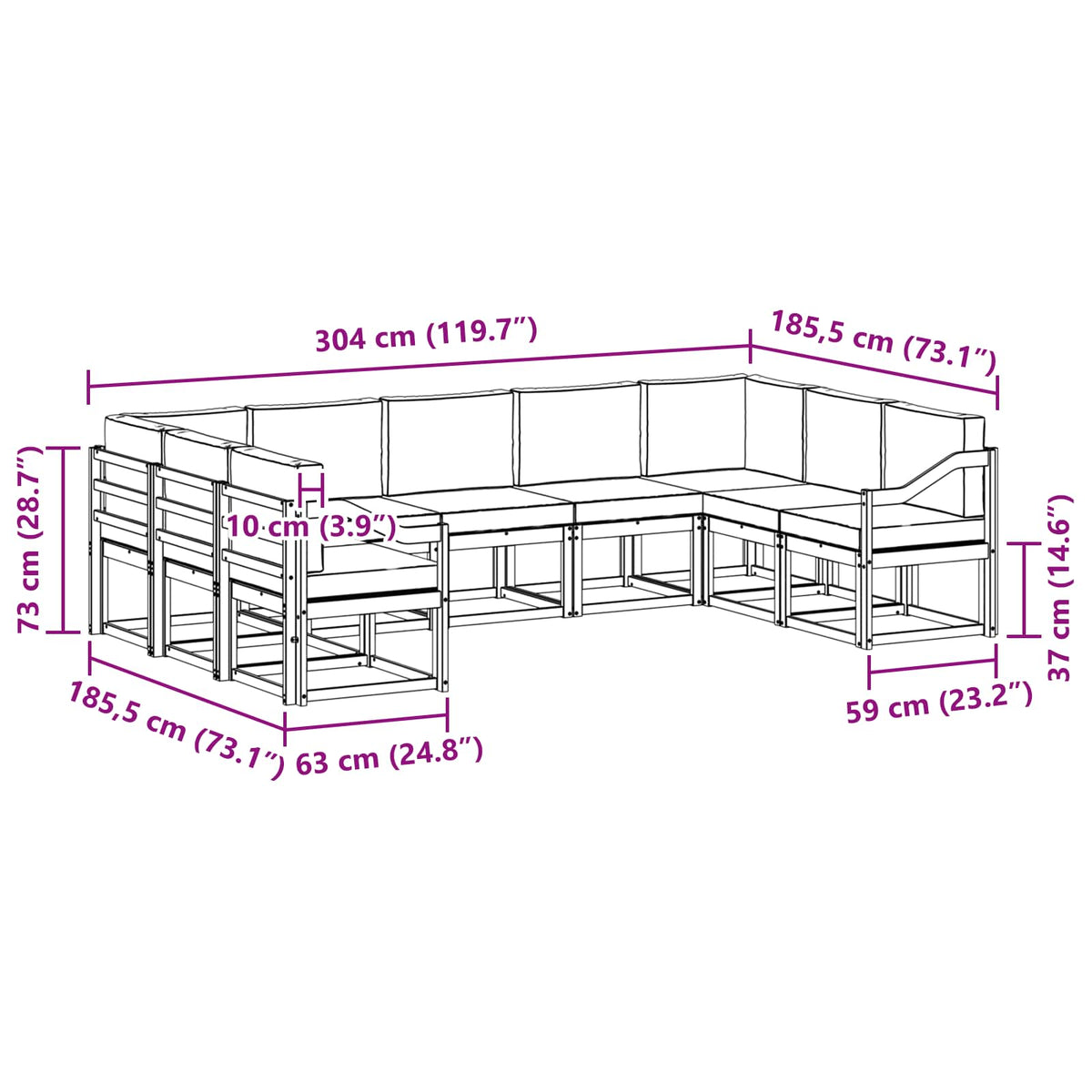 Set vanjskih sofa 9 kom. Prirodna i bež Smeđa 304 x 185,5 x 73 cm
