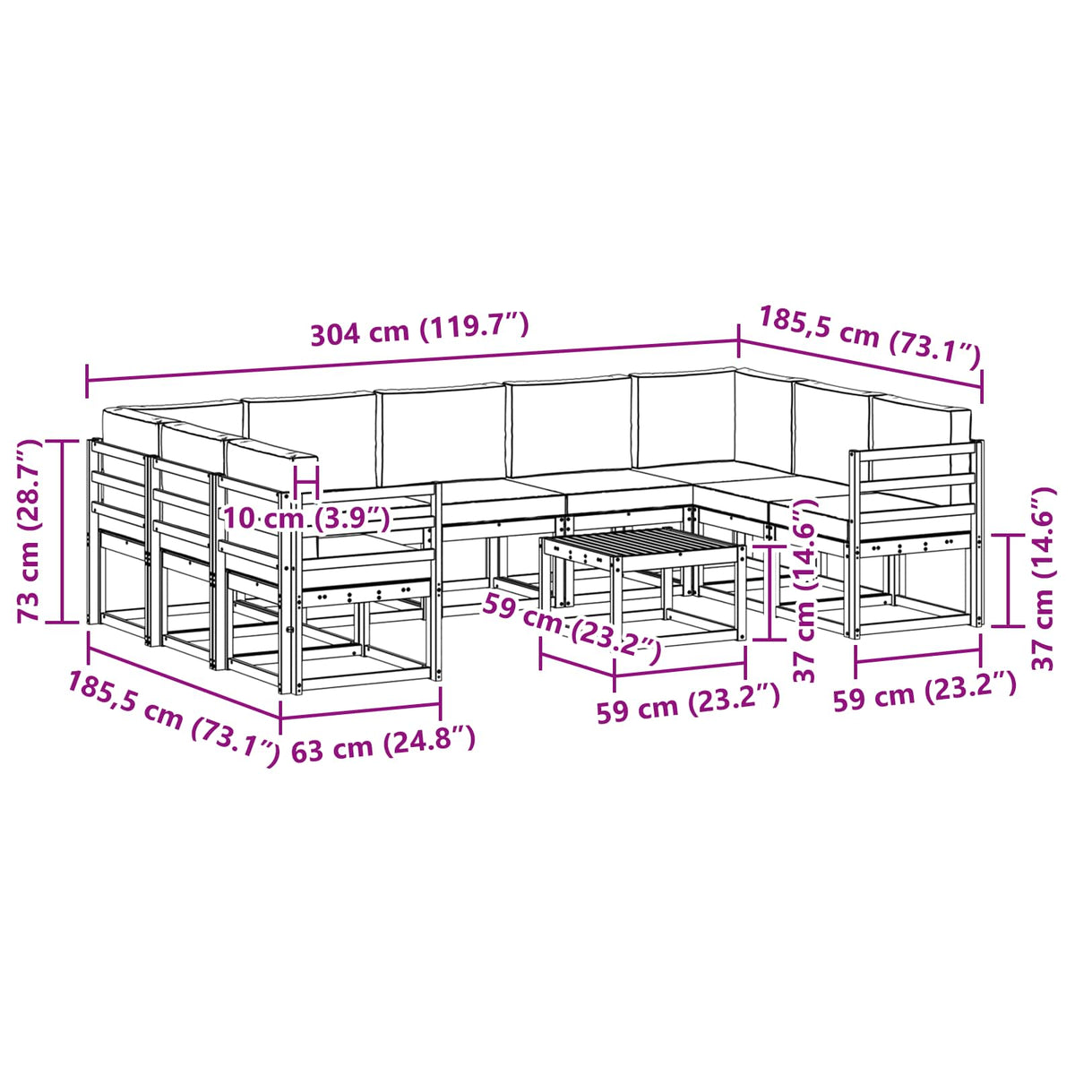 Set vanjskih sofa s jastukom 10 pcs Prirodna i krem
