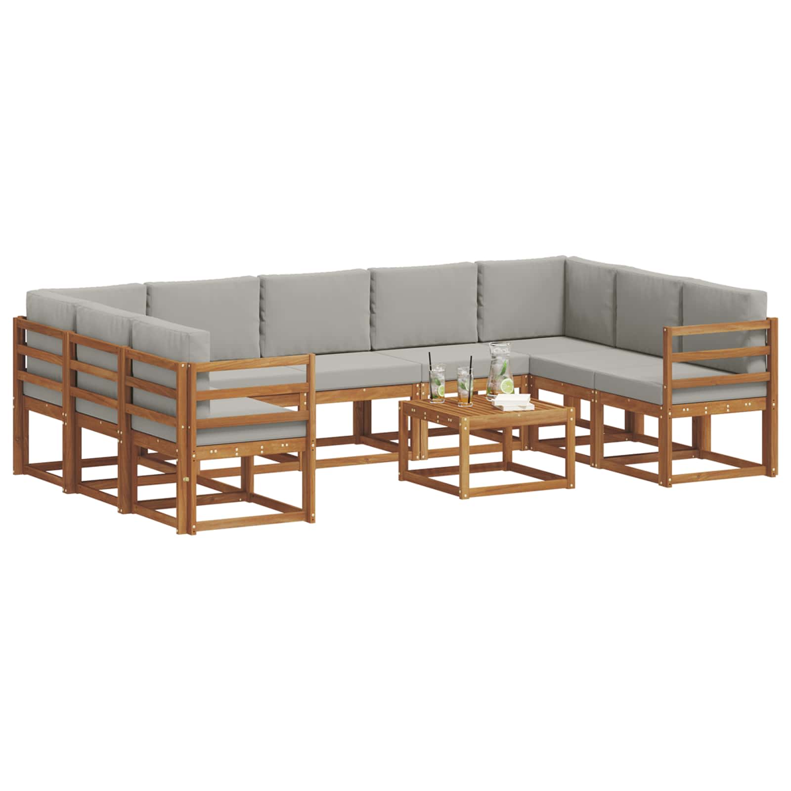 Set vanjskih sofa s jastukom 10 pcs Prirodna i svijetlo siva