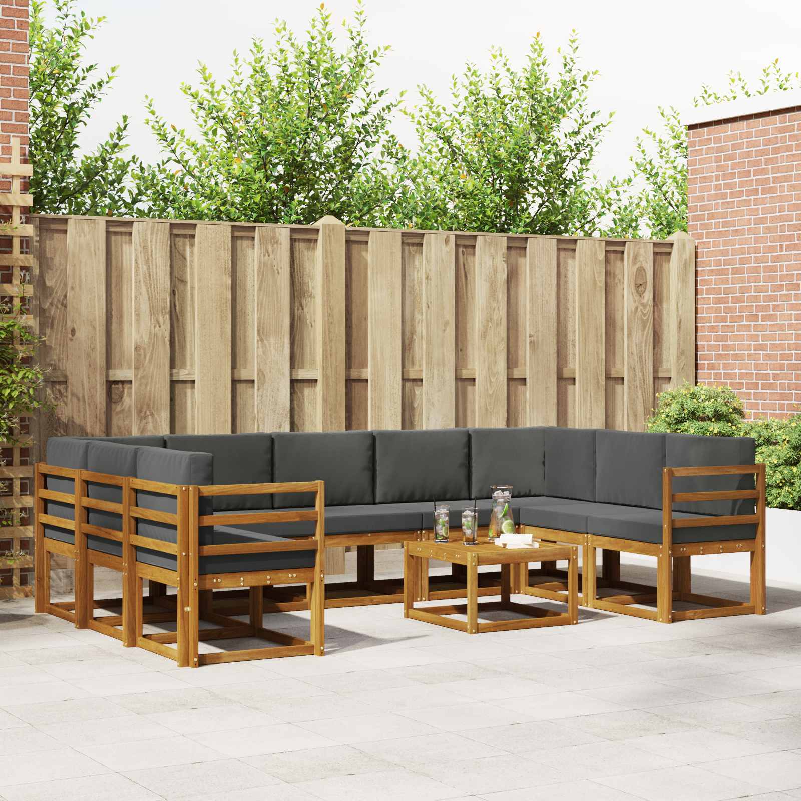 Set vanjskih sofa s jastukom 10 pcs Prirodna i antracit