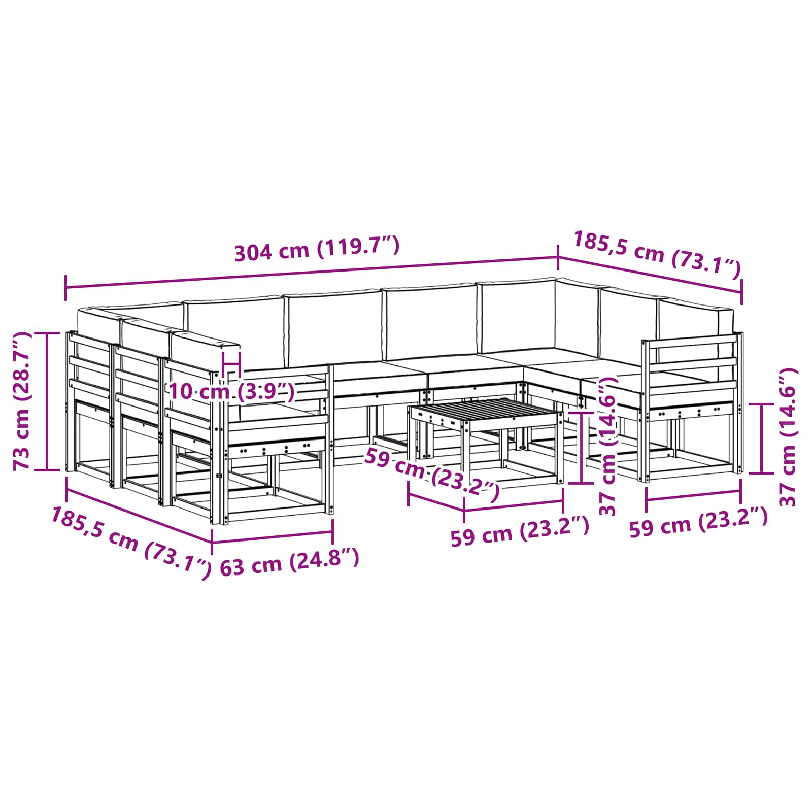 Set vanjskih sofa s jastukom 10 pcs Prirodna i antracit