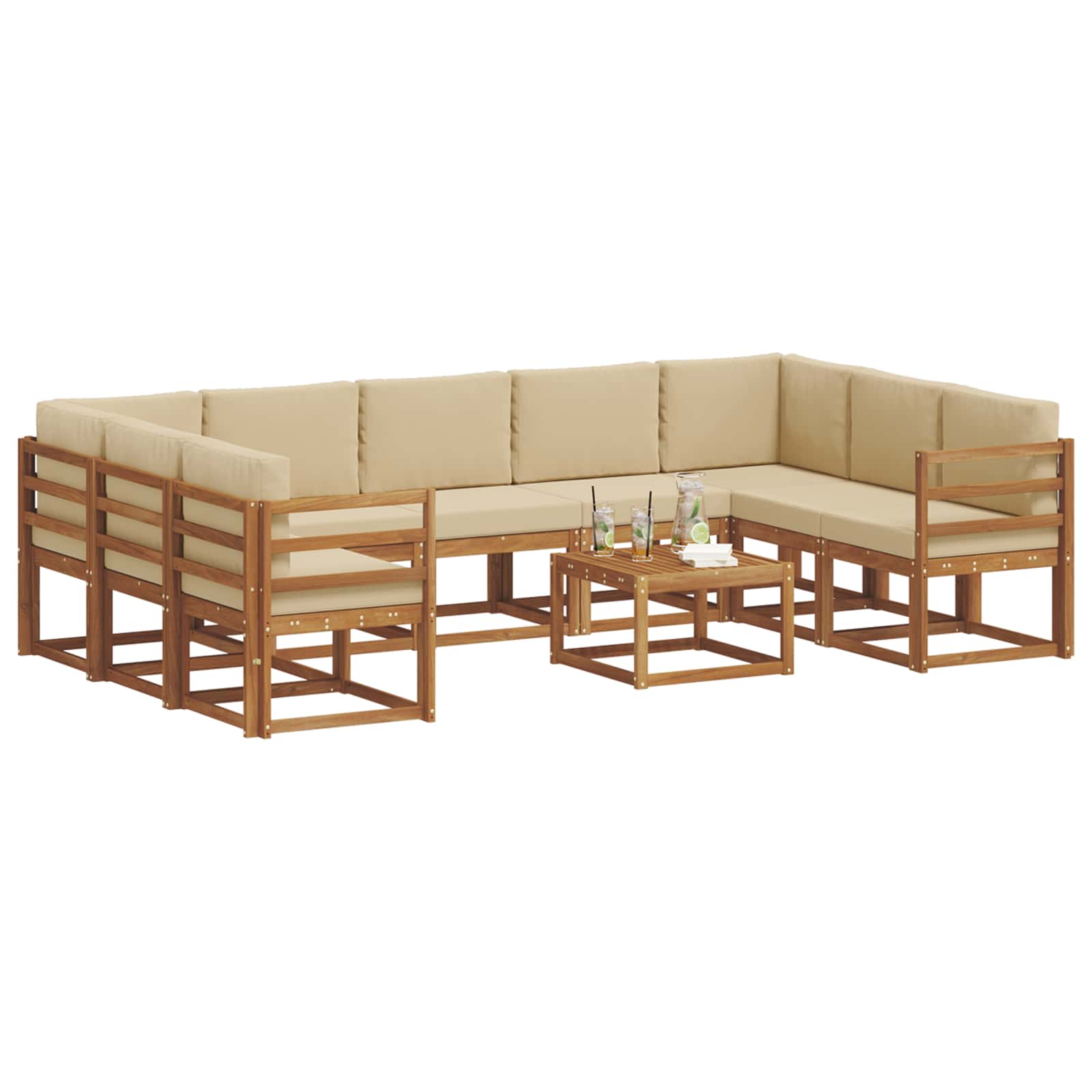 Set vanjskih sofa s jastukom 10 pcs Prirodna i bež