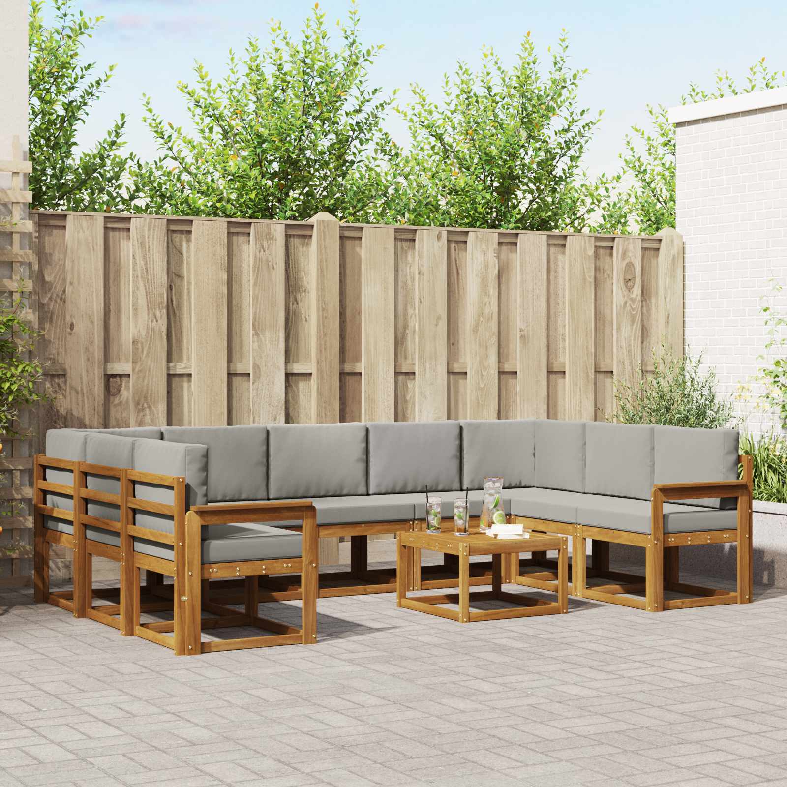 Set vanjskih sofa s jastukom 10 pcs Prirodna i svijetlo siva