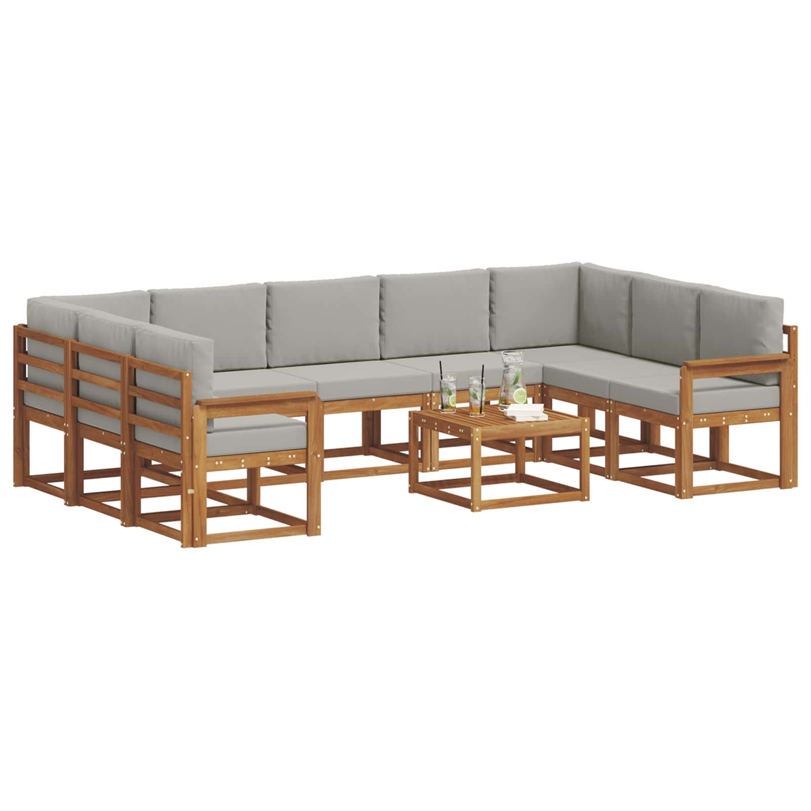 Set vanjskih sofa s jastukom 10 pcs Prirodna i svijetlo siva