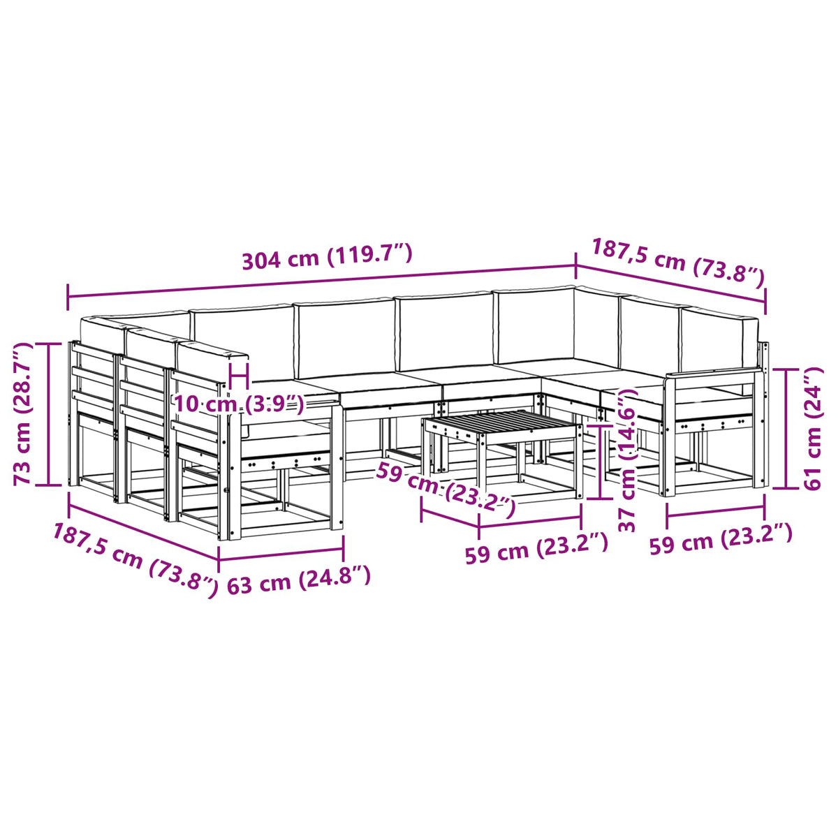 Set vanjskih sofa s jastukom 10 pcs Prirodna i svijetlo siva
