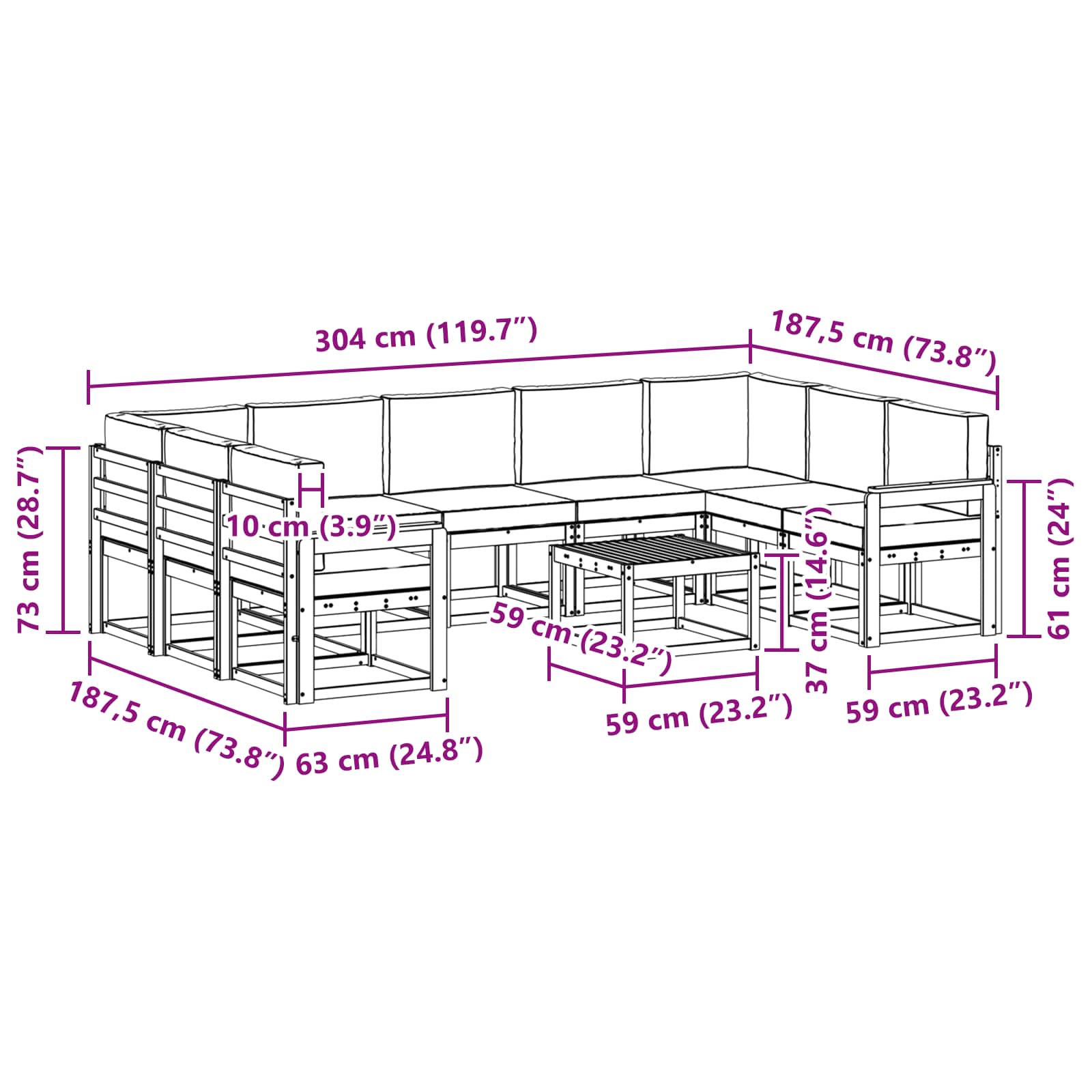 Set vanjskih sofa s jastukom 10 pcs Prirodna i antracit