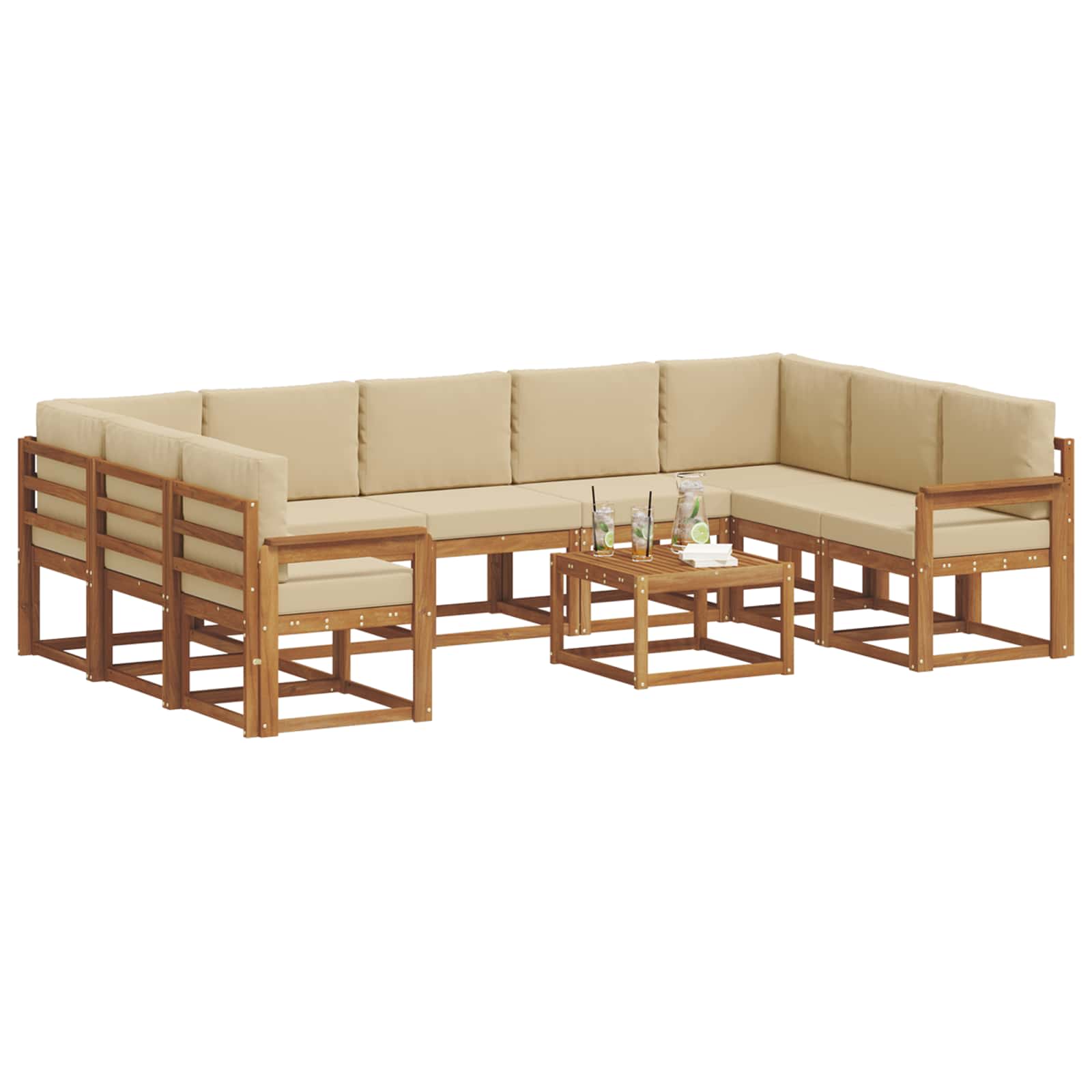 Set vanjskih sofa s jastukom 10 pcs Prirodna i bež
