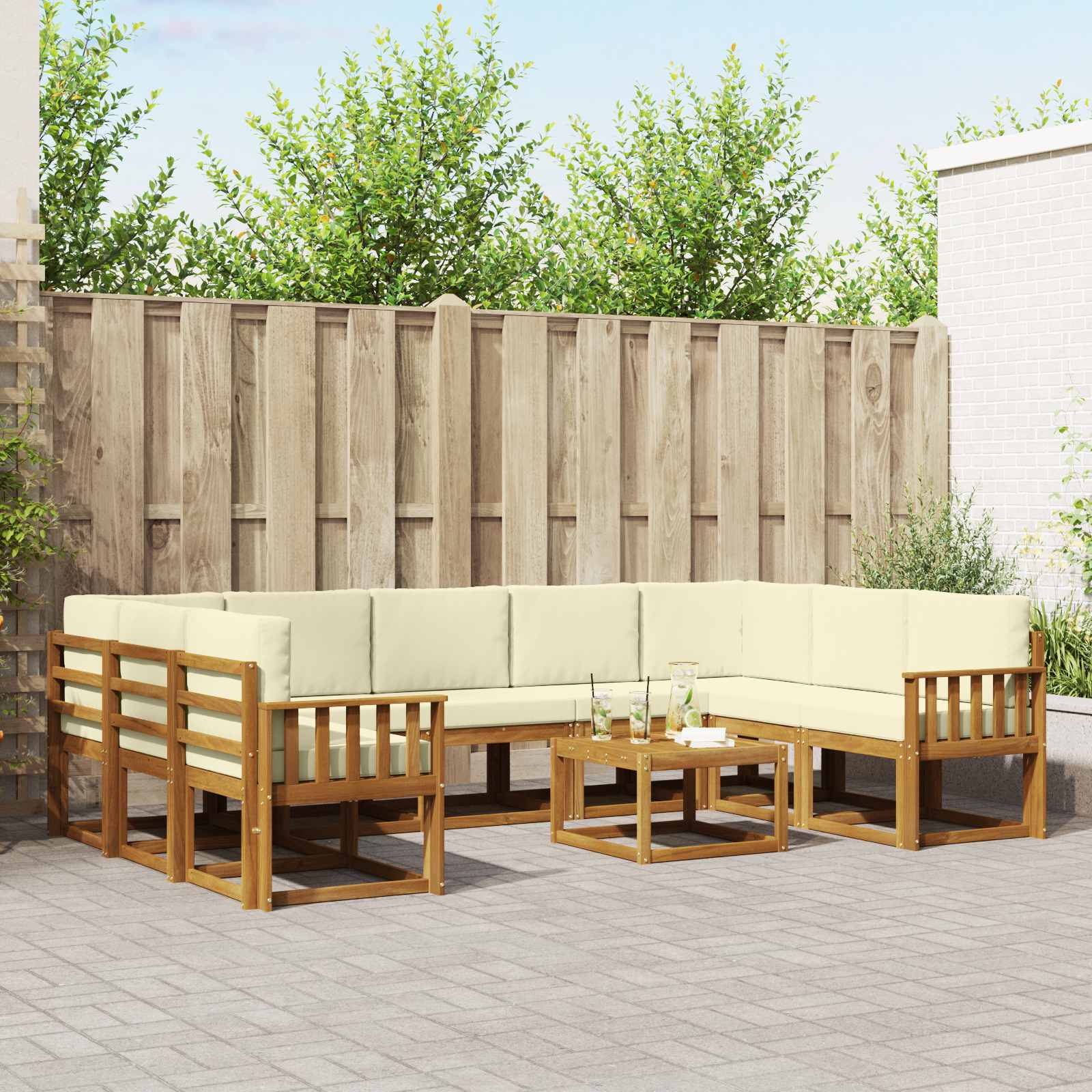 Set vanjskih sofa s jastukom 10 pcs Prirodna i krem
