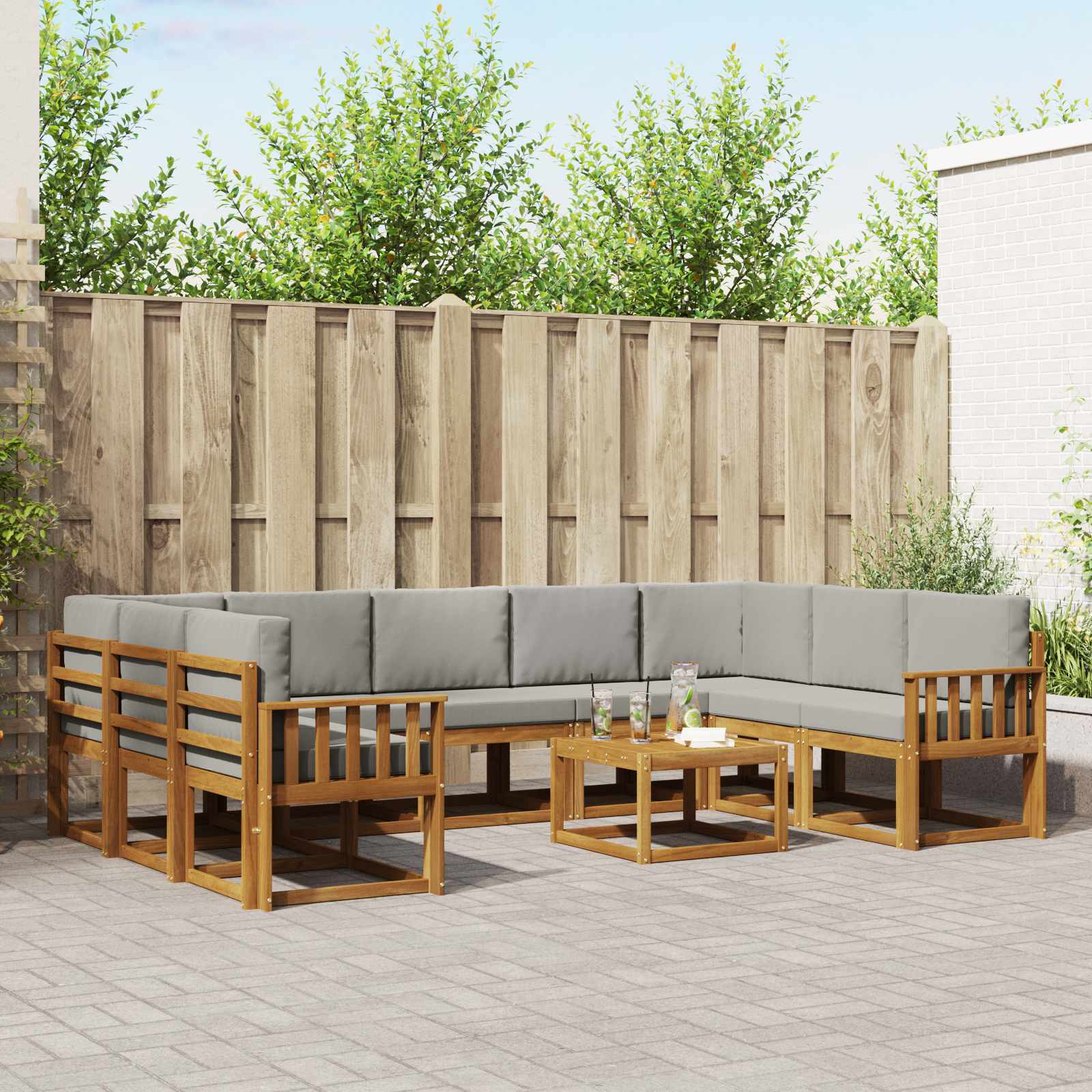Set vanjskih sofa s jastukom 10 pcs Prirodna i svijetlo siva