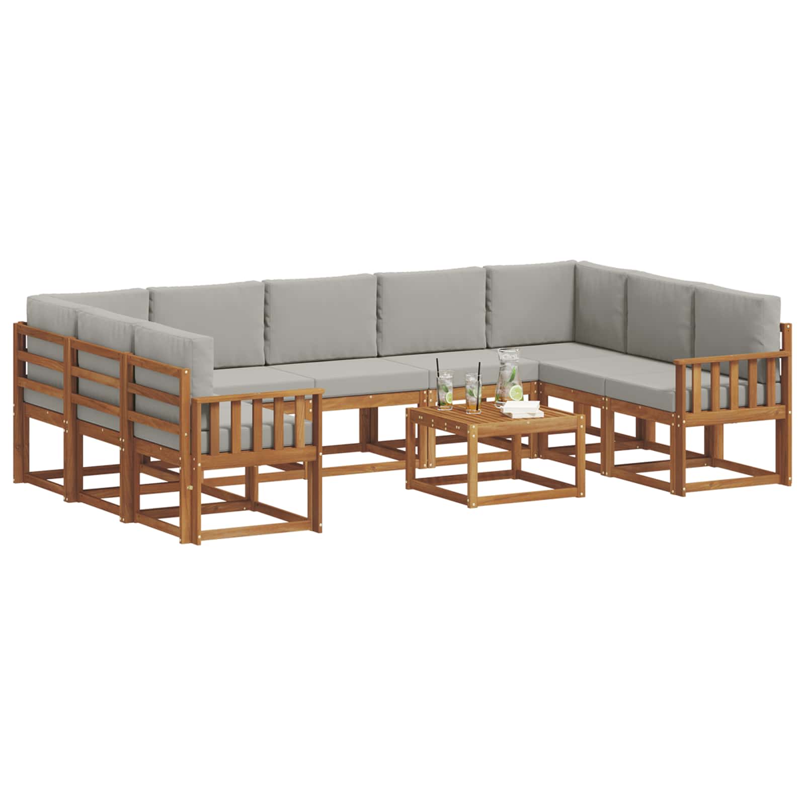 Set vanjskih sofa s jastukom 10 pcs Prirodna i svijetlo siva