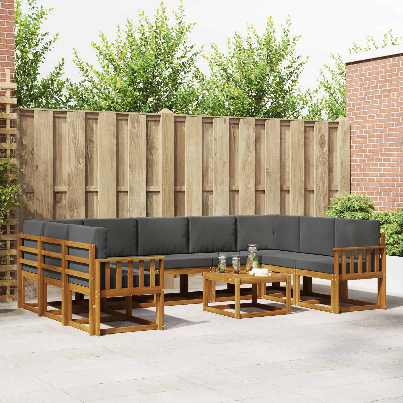Set vanjskih sofa s jastukom 10 pcs Prirodna i antracit