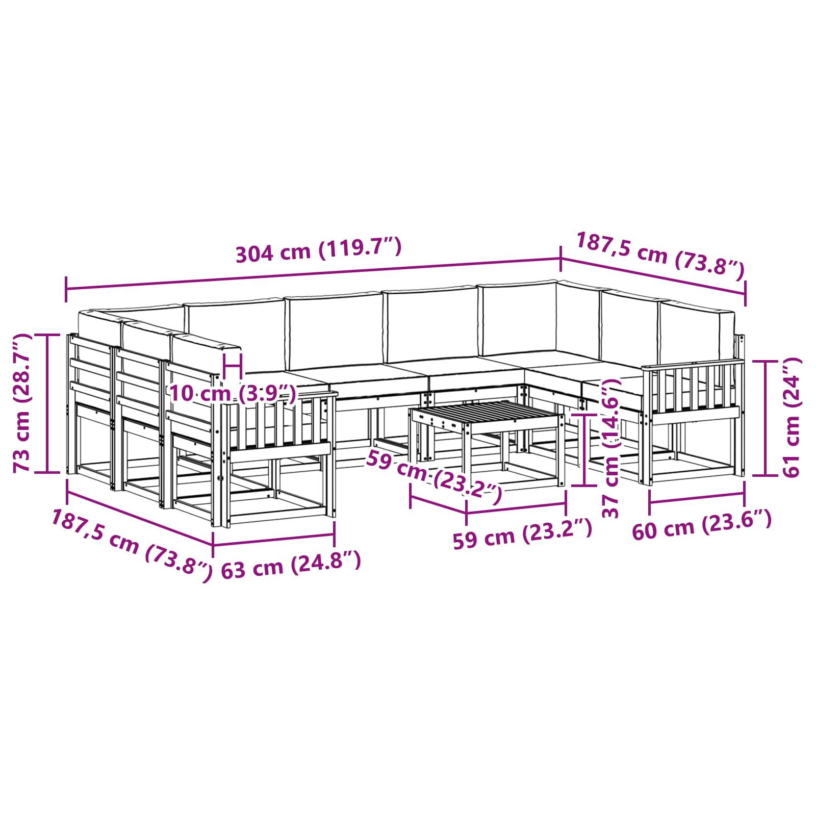 Set vanjskih sofa s jastukom 10 pcs Prirodna i antracit