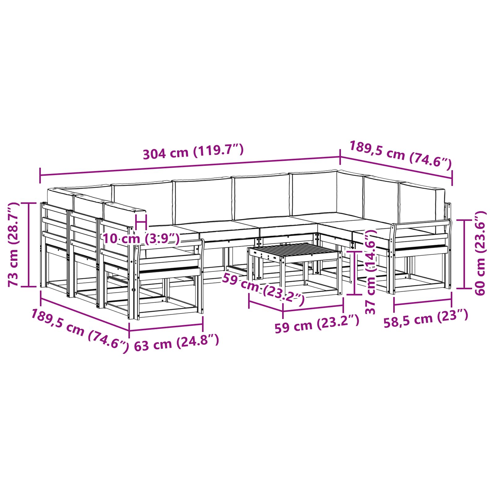 Set vanjskih sofa s jastukom 10 pcs Prirodna i antracit