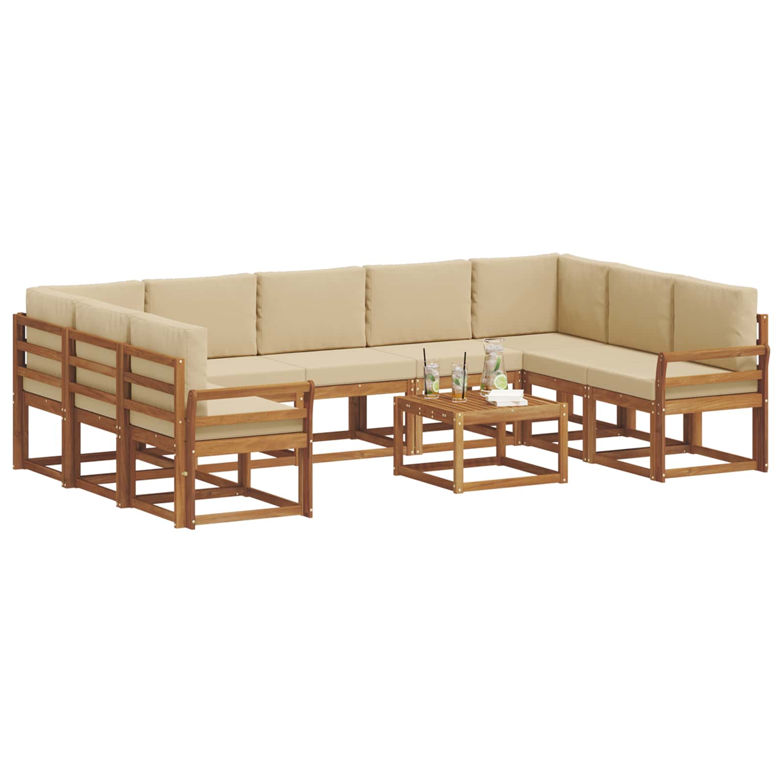 Set vanjskih sofa s jastukom 10 pcs Prirodna i bež