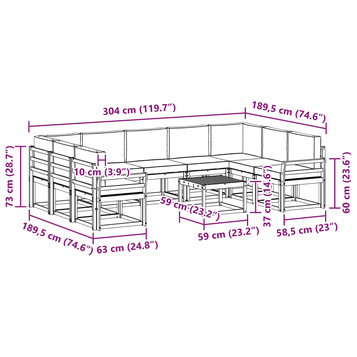 Set vanjskih sofa s jastukom 10 pcs Prirodna i bež