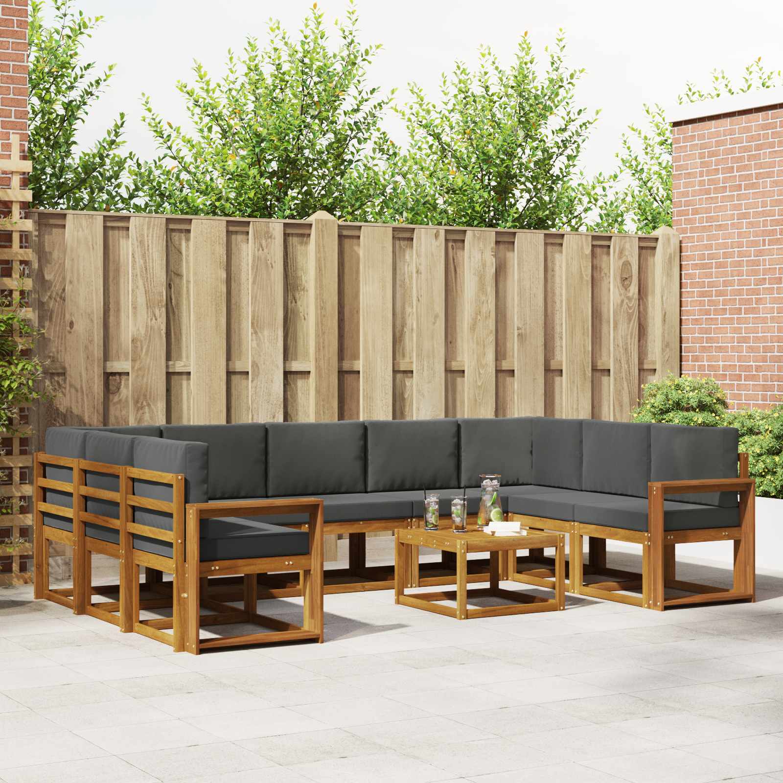 Set vanjskih sofa s jastukom 10 pcs Prirodna i antracit