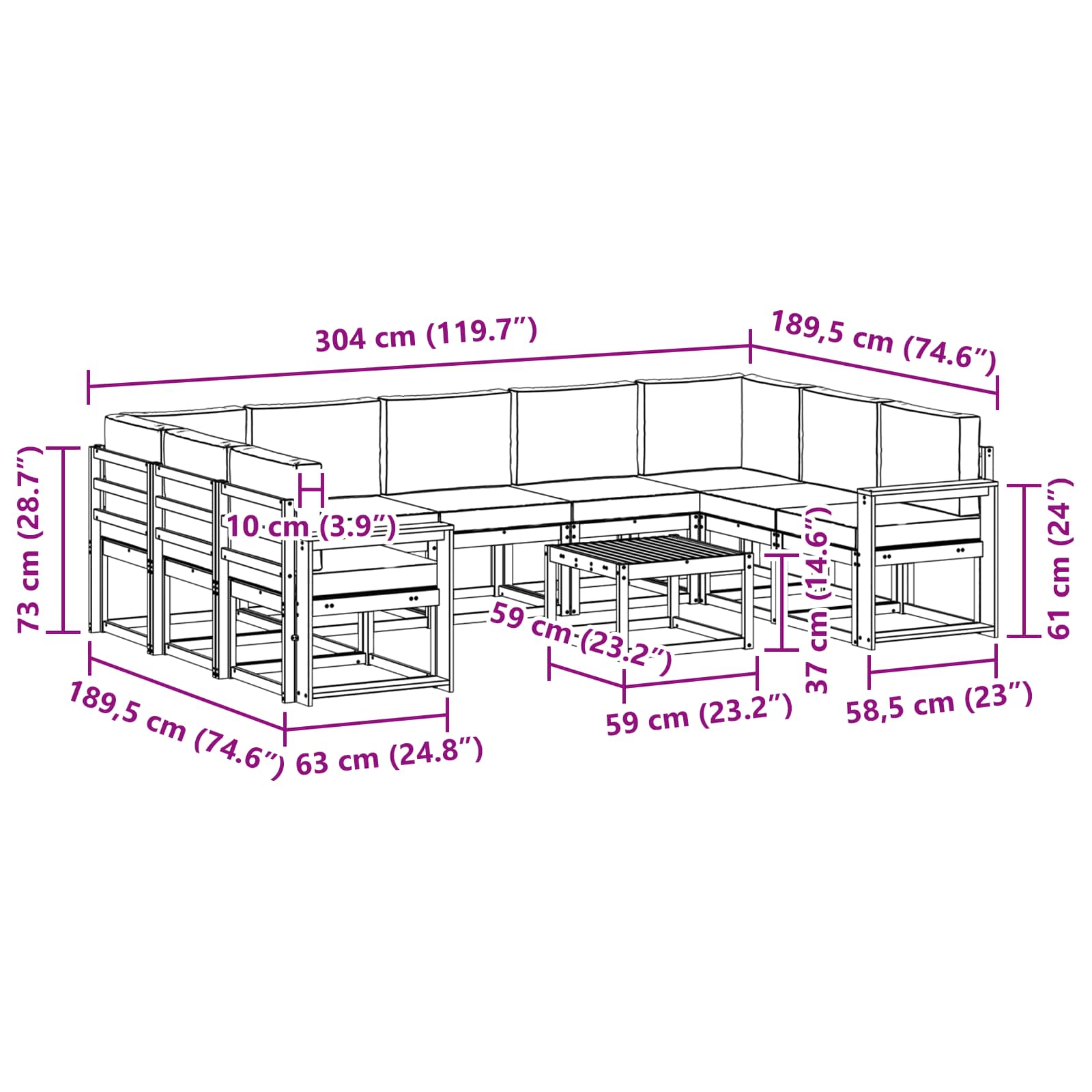 Set vanjskih sofa s jastukom 10 pcs Prirodna i antracit